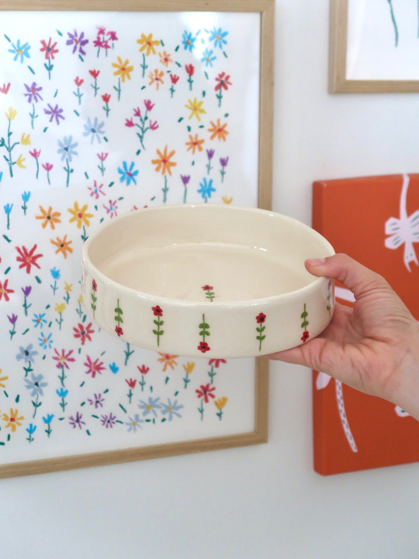 Bowl with red flowers - medium size