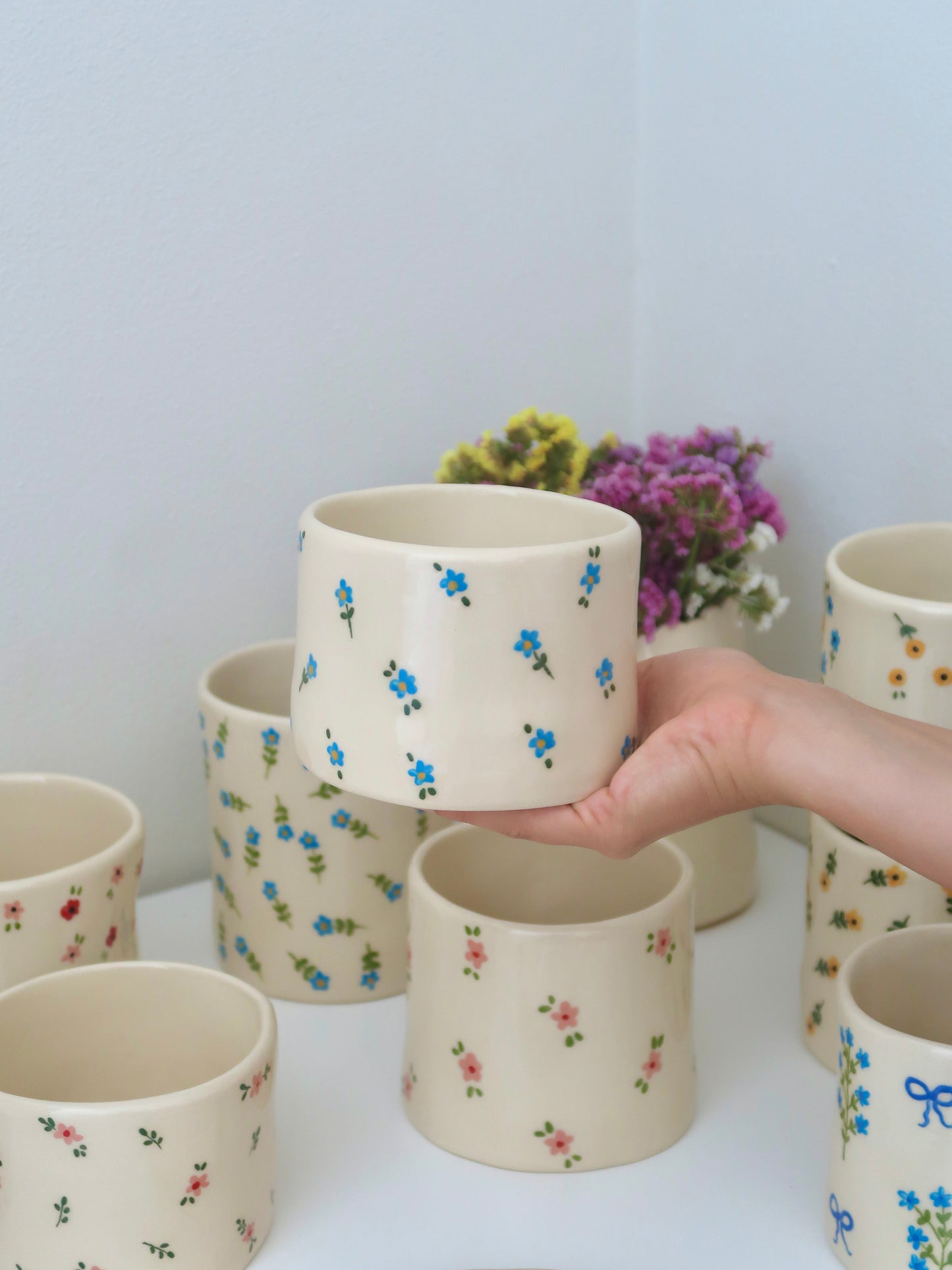 Vase with blue flowers
