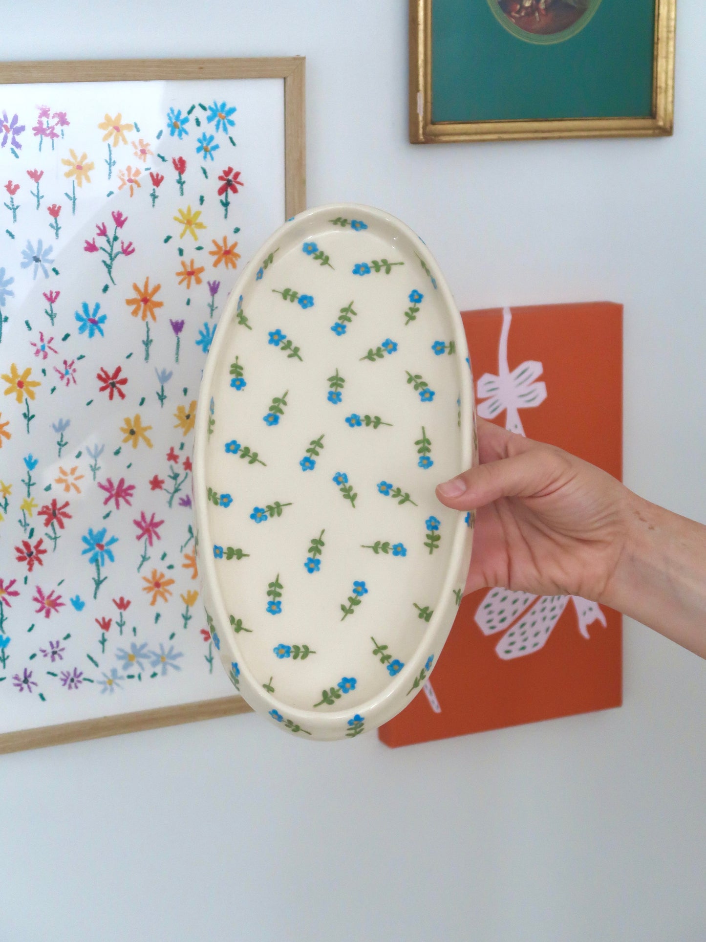 Platter with blue flowers