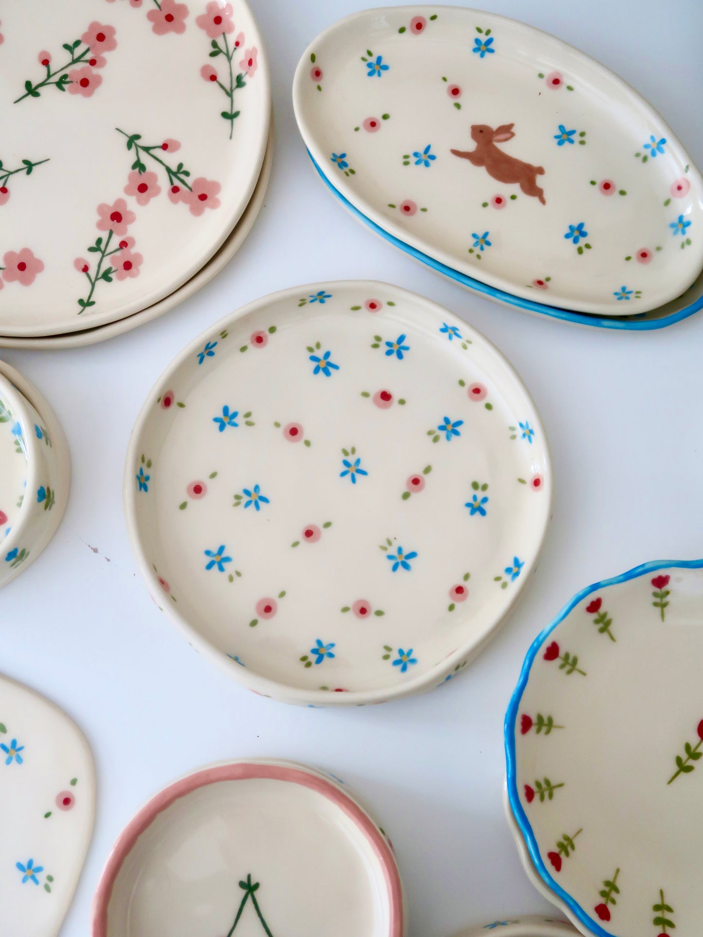 High edge plate with pink and blue flowers