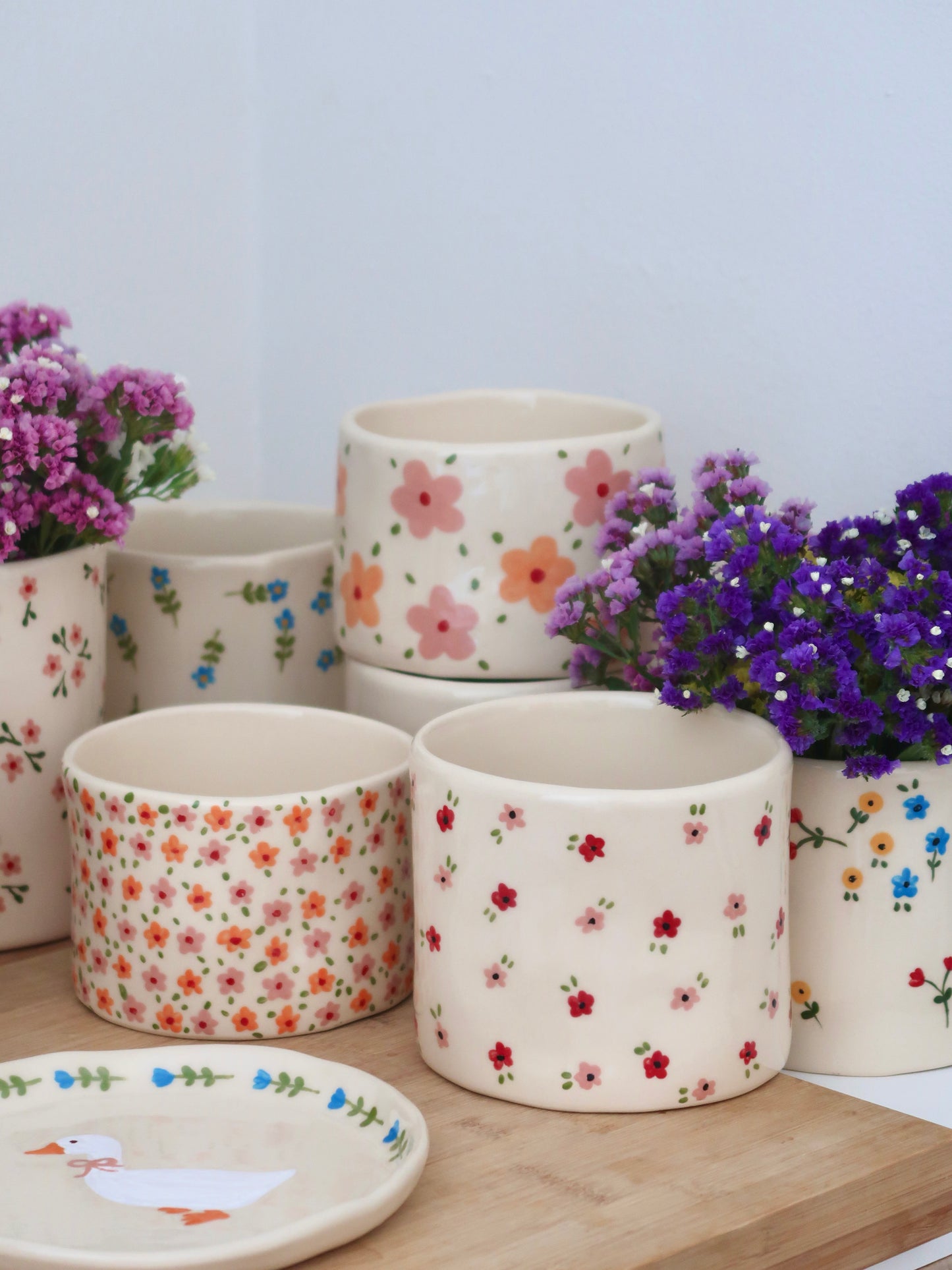 Vase with pink and red flowers - medium size