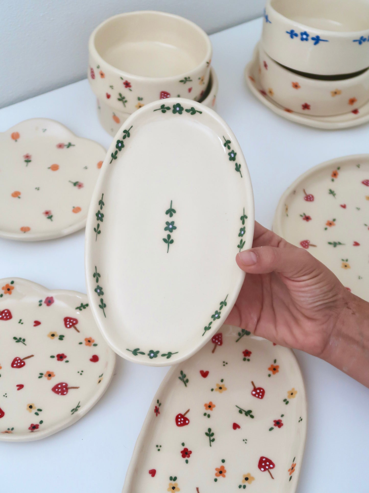 Platter with green flowers