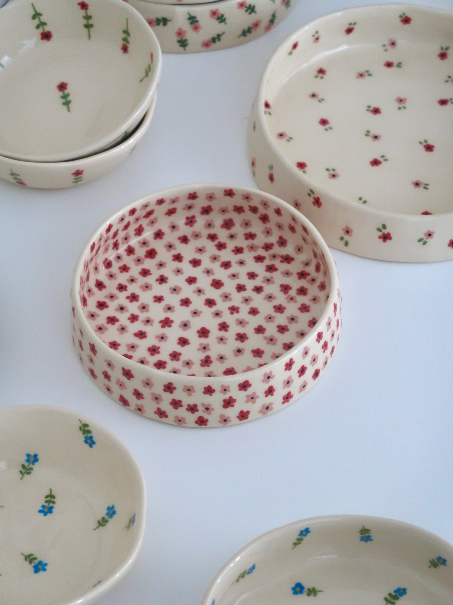 Bowl with pink and red flowers - medium size