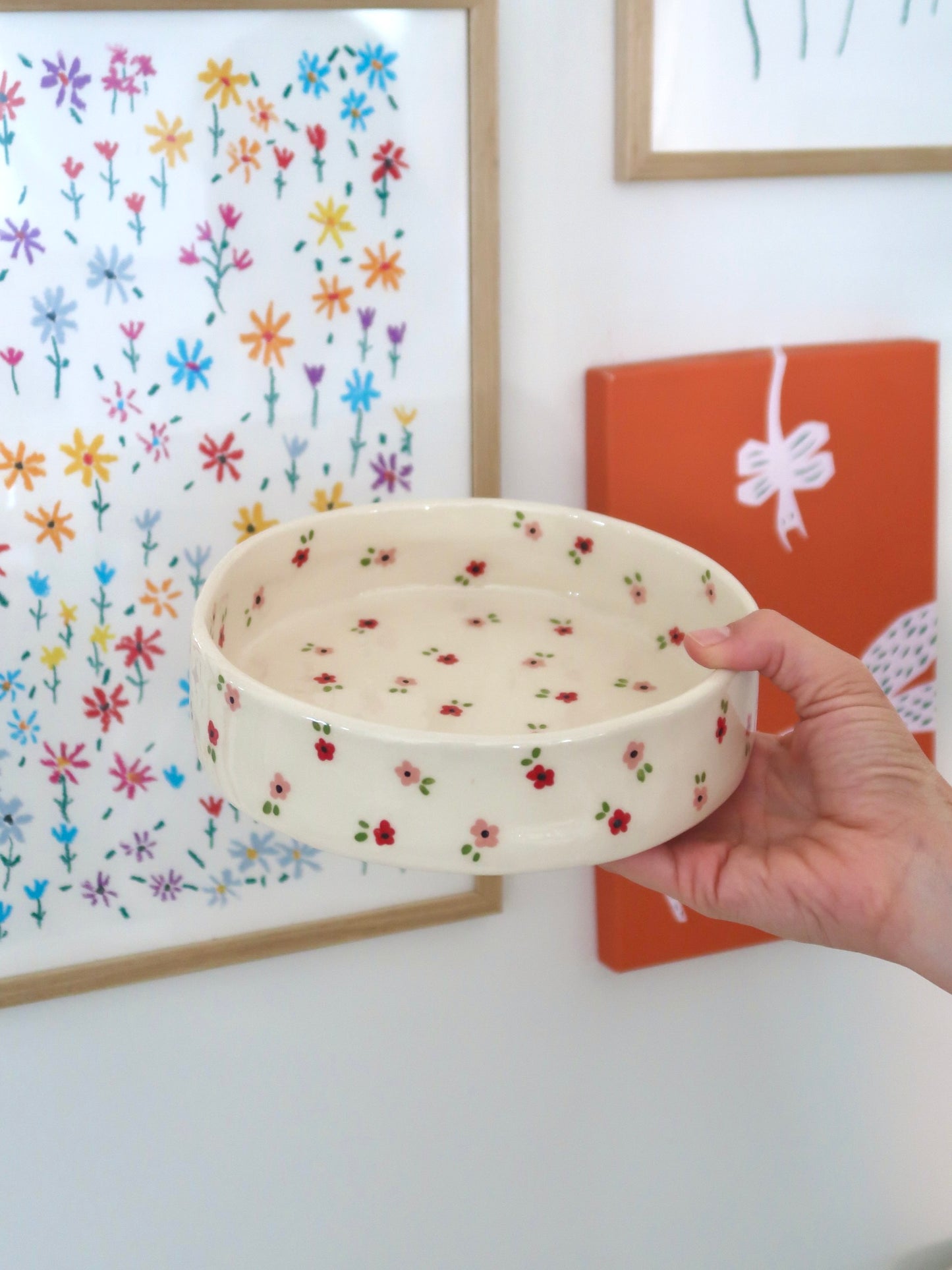 Bowl with pink and red flowers - medium size