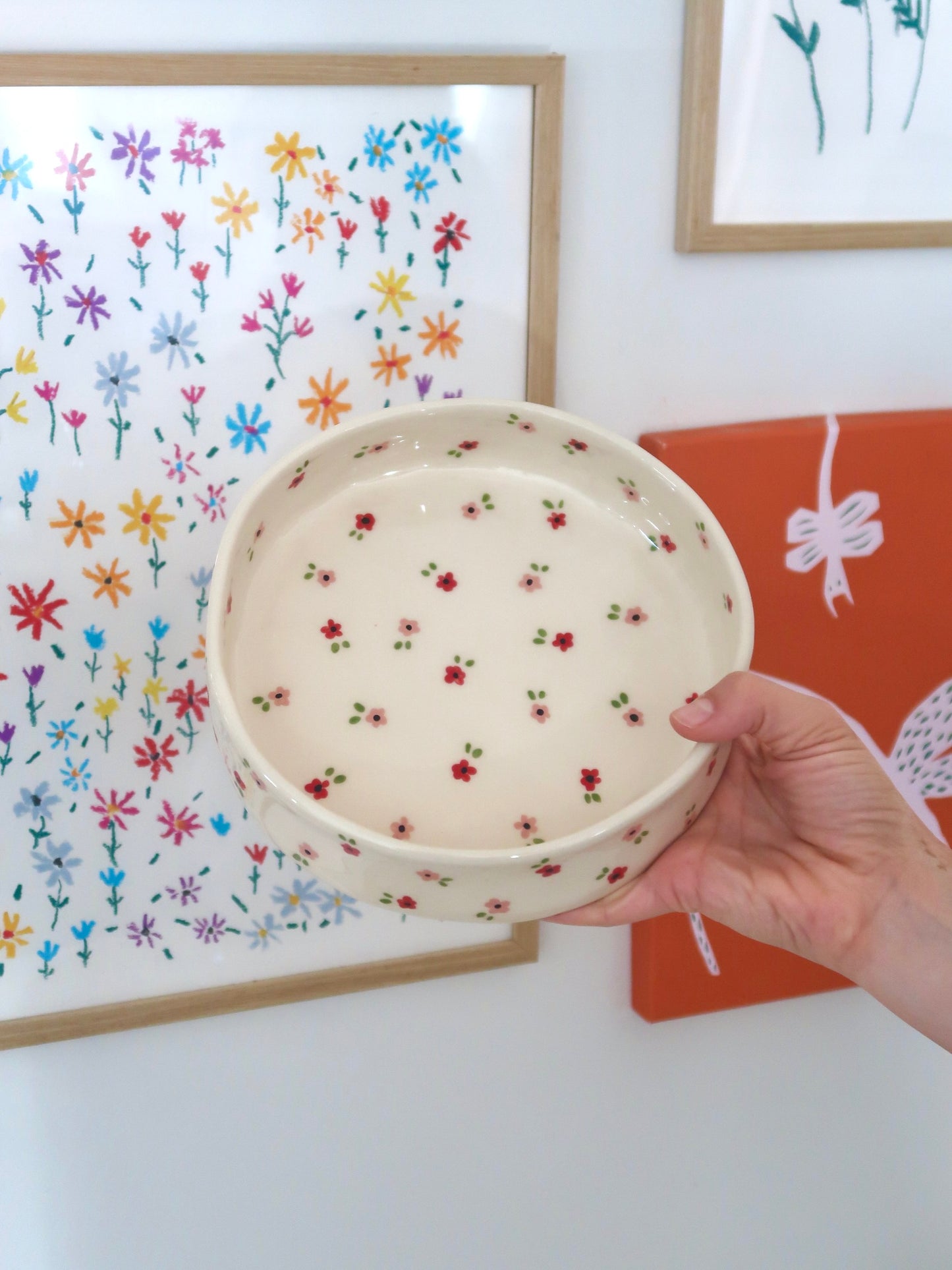 Bowl with pink and red flowers - medium size