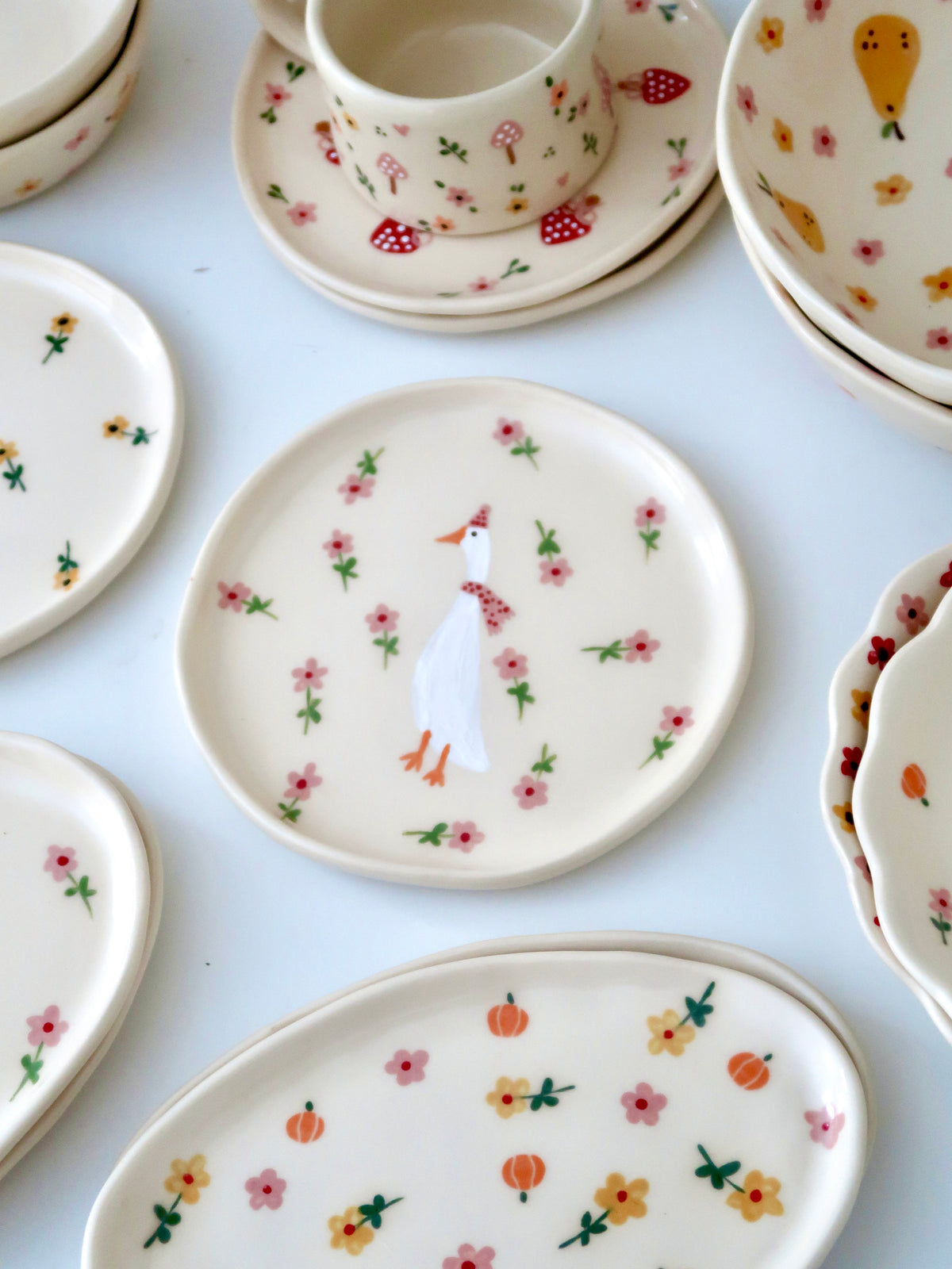 Breakfast/Dessert plate with a duck and pink flowers