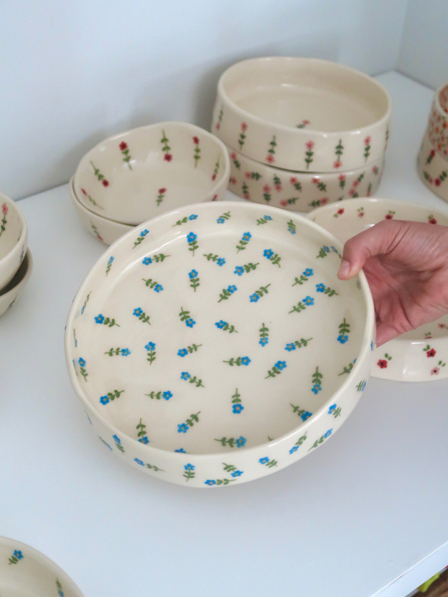 Large bowl with blue flowers