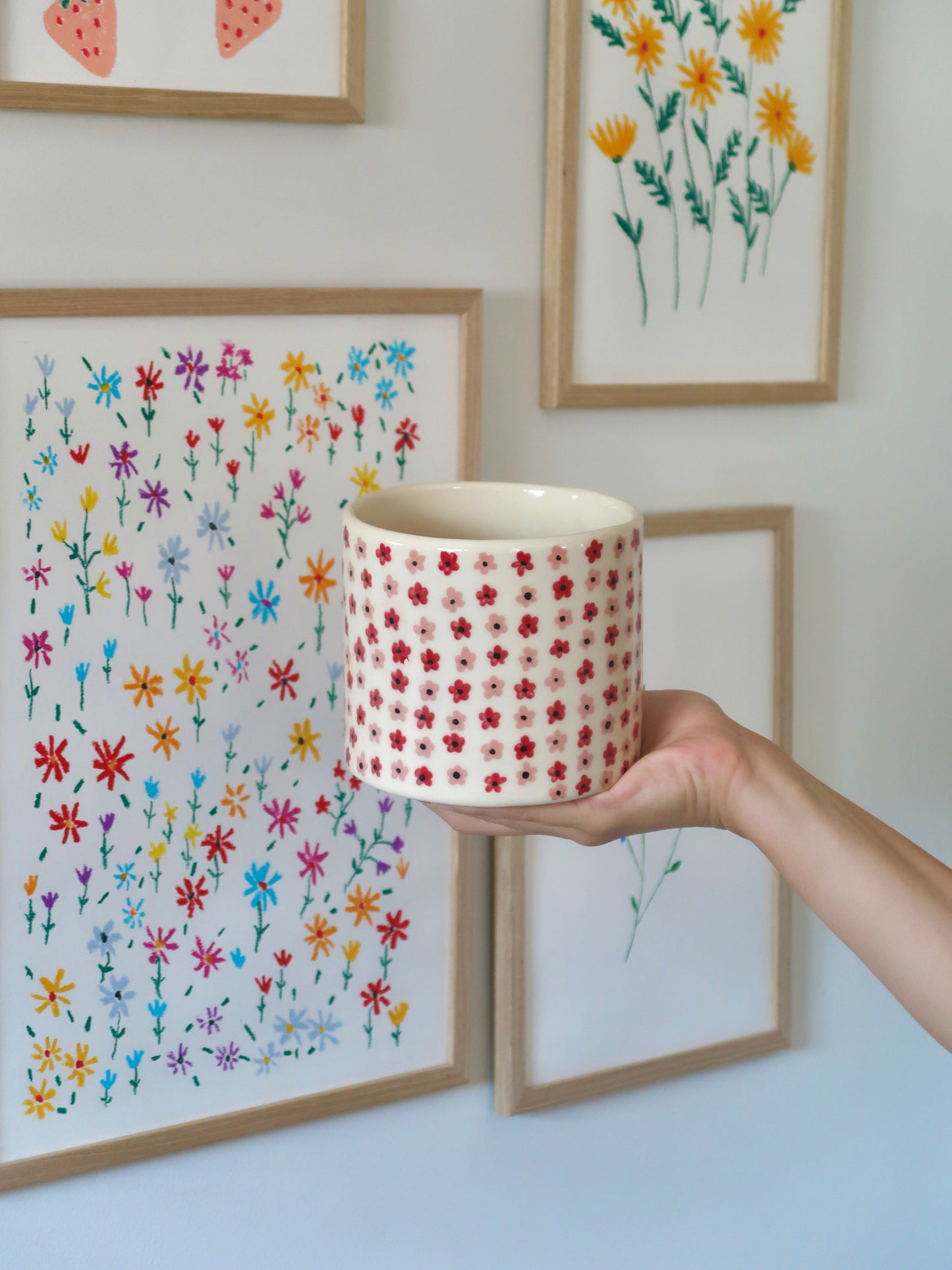 Vase with pink and red flowers - medium vase