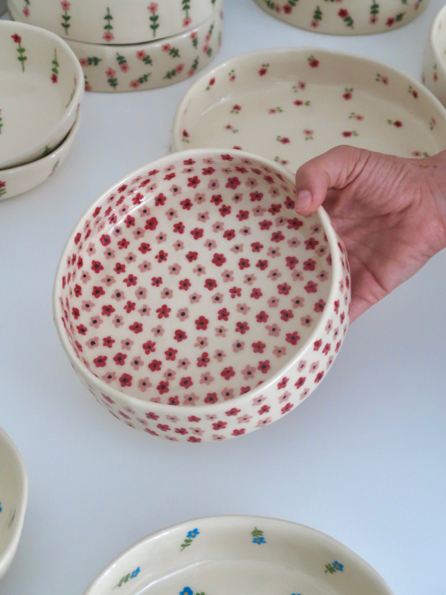 Bowl with pink and red flowers - medium size