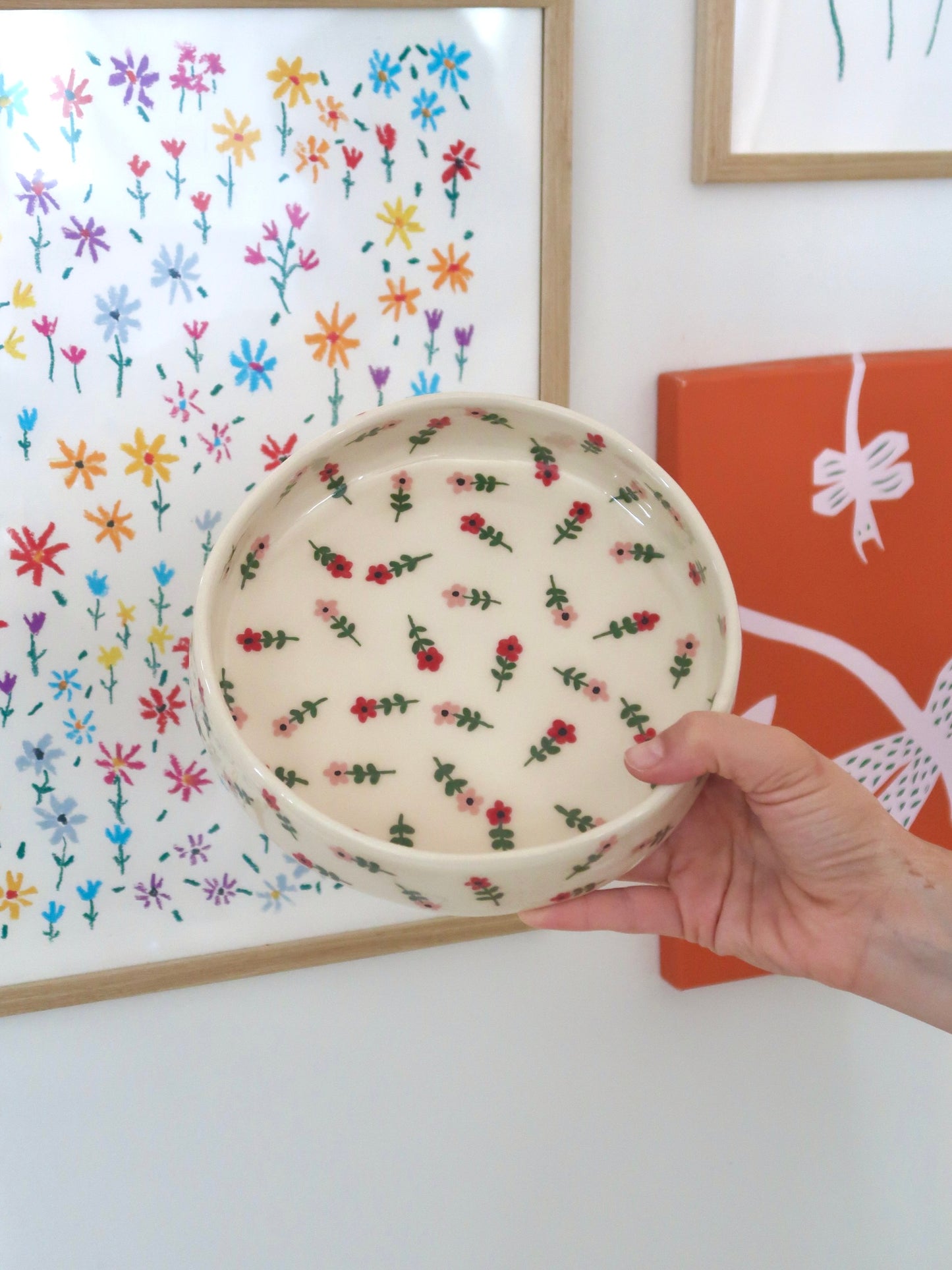 Bowl with pink and red flowers - medium size