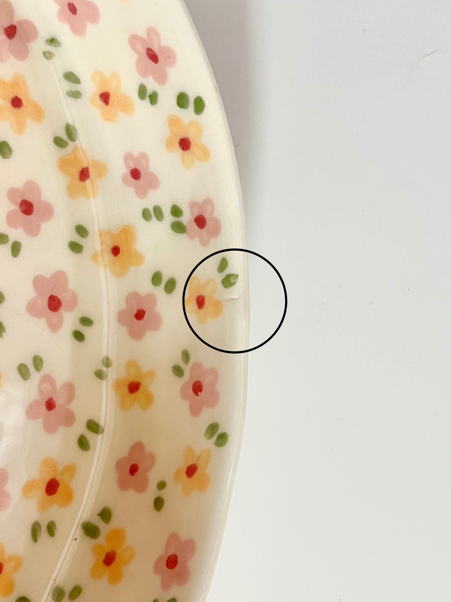 Small imperfection - Large bowl with yellow and pink flowers