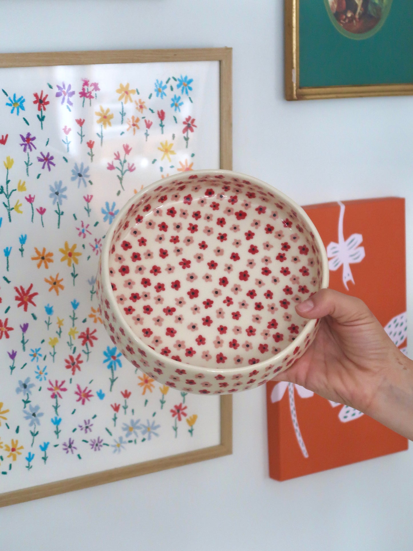 Bowl with pink and red flowers - medium size