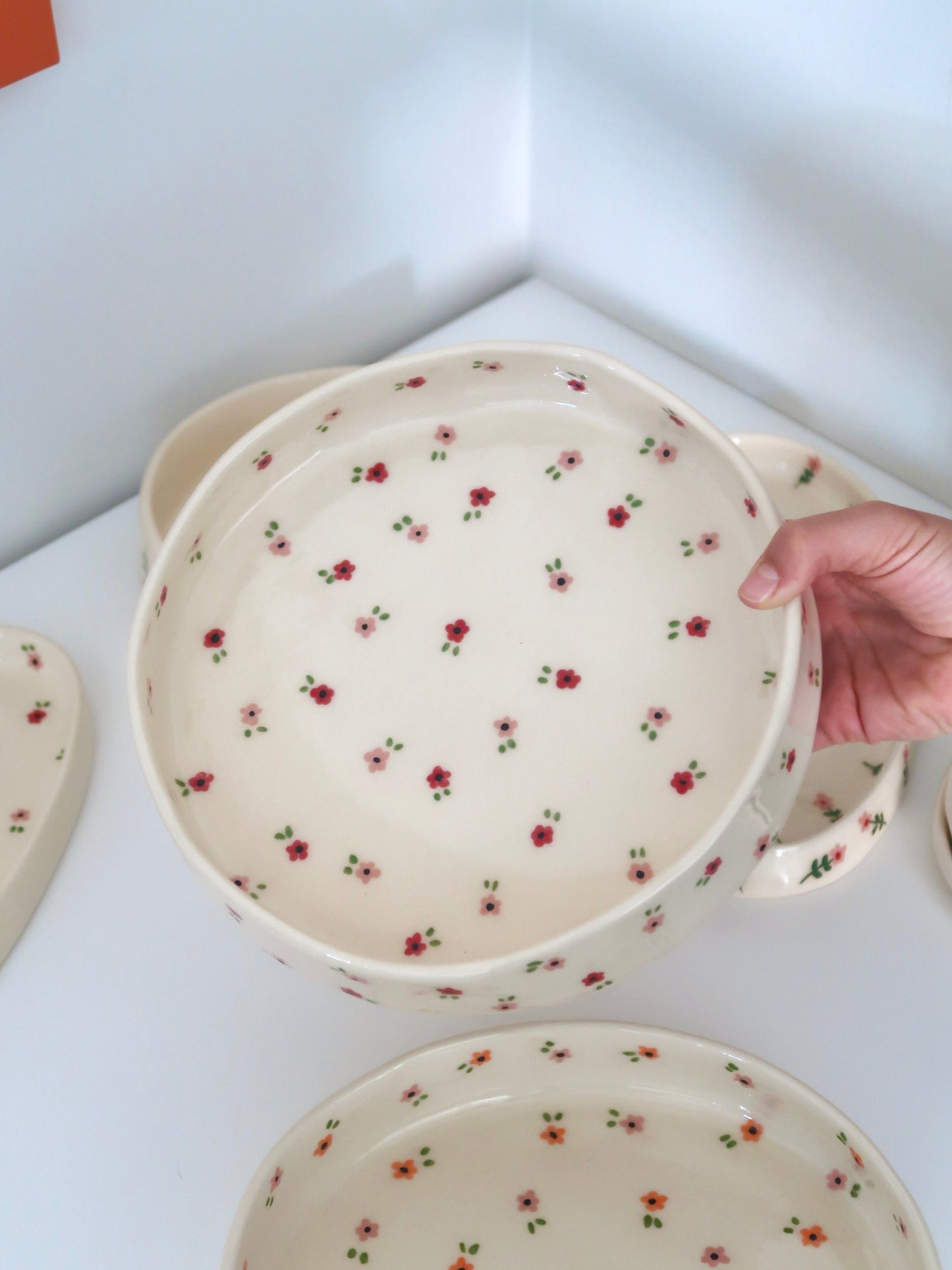 Large bowl with pink and red flowers