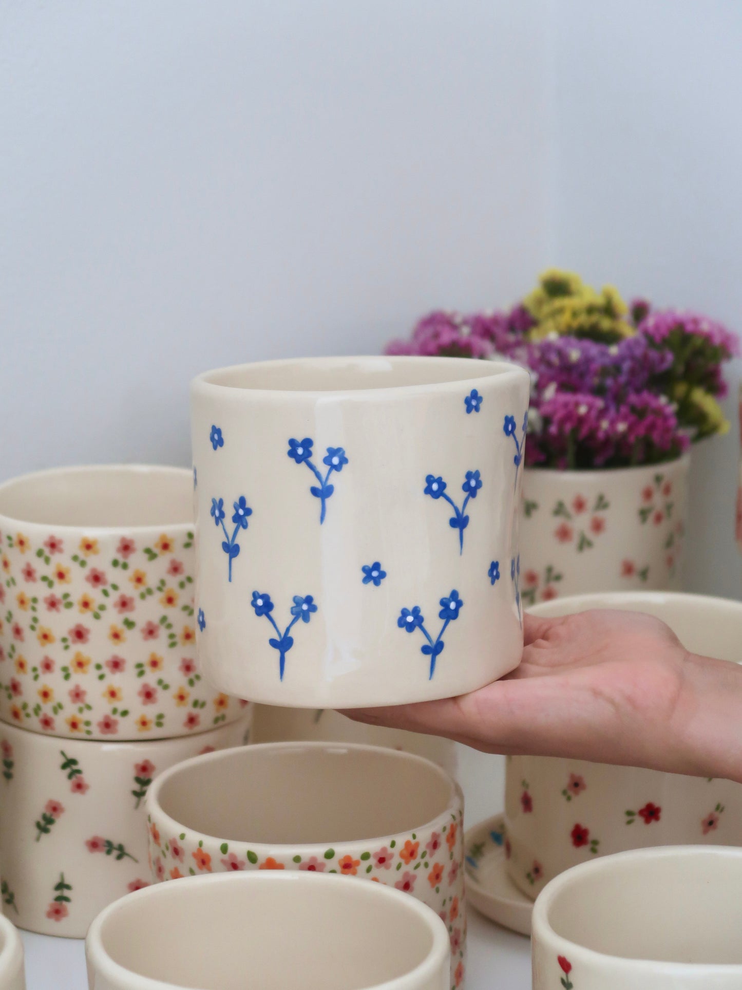 Vase with blue flowers - medium vase