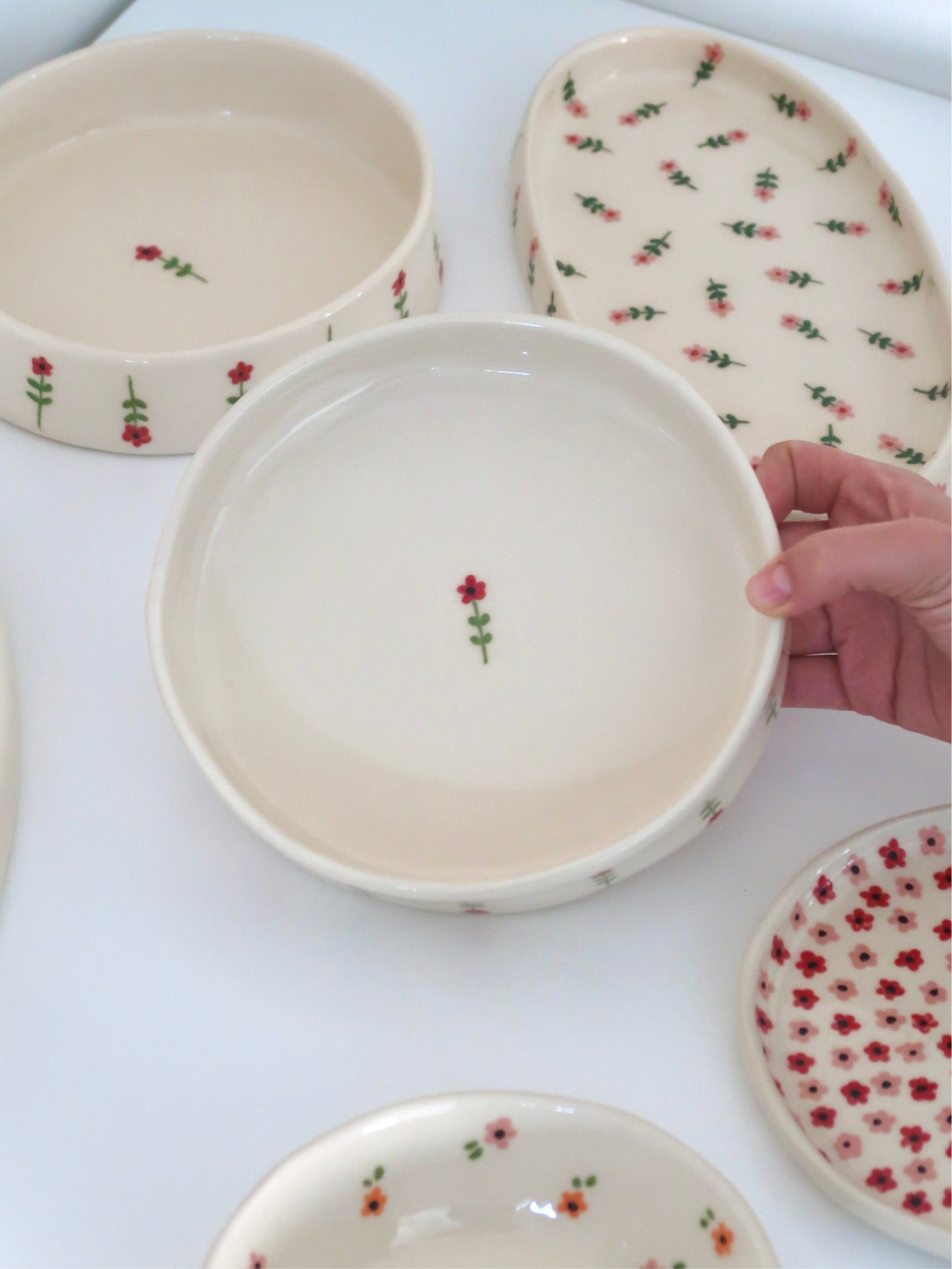 Bowl with red flowers - medium size