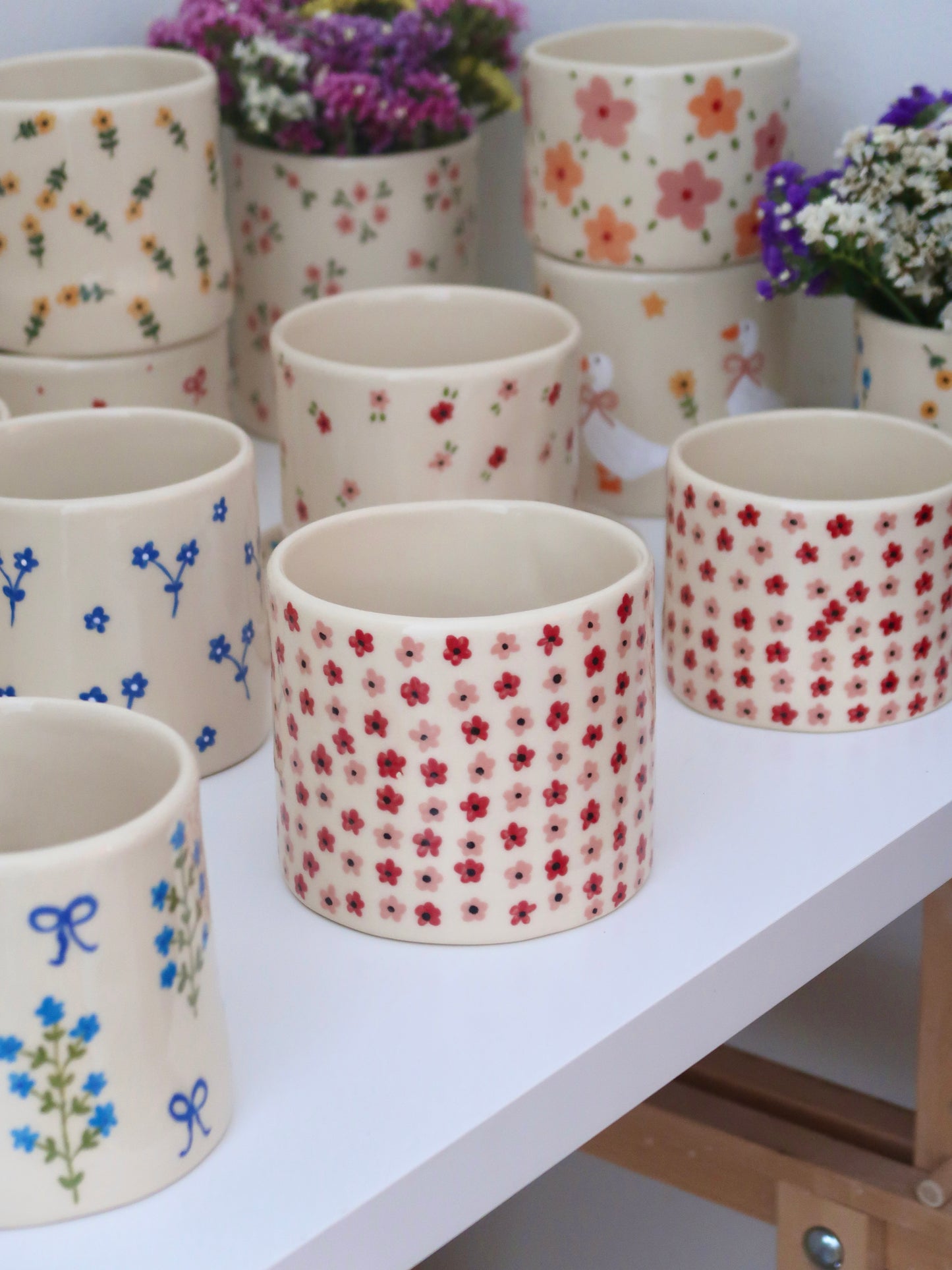 Vase with pink and red flowers - medium vase