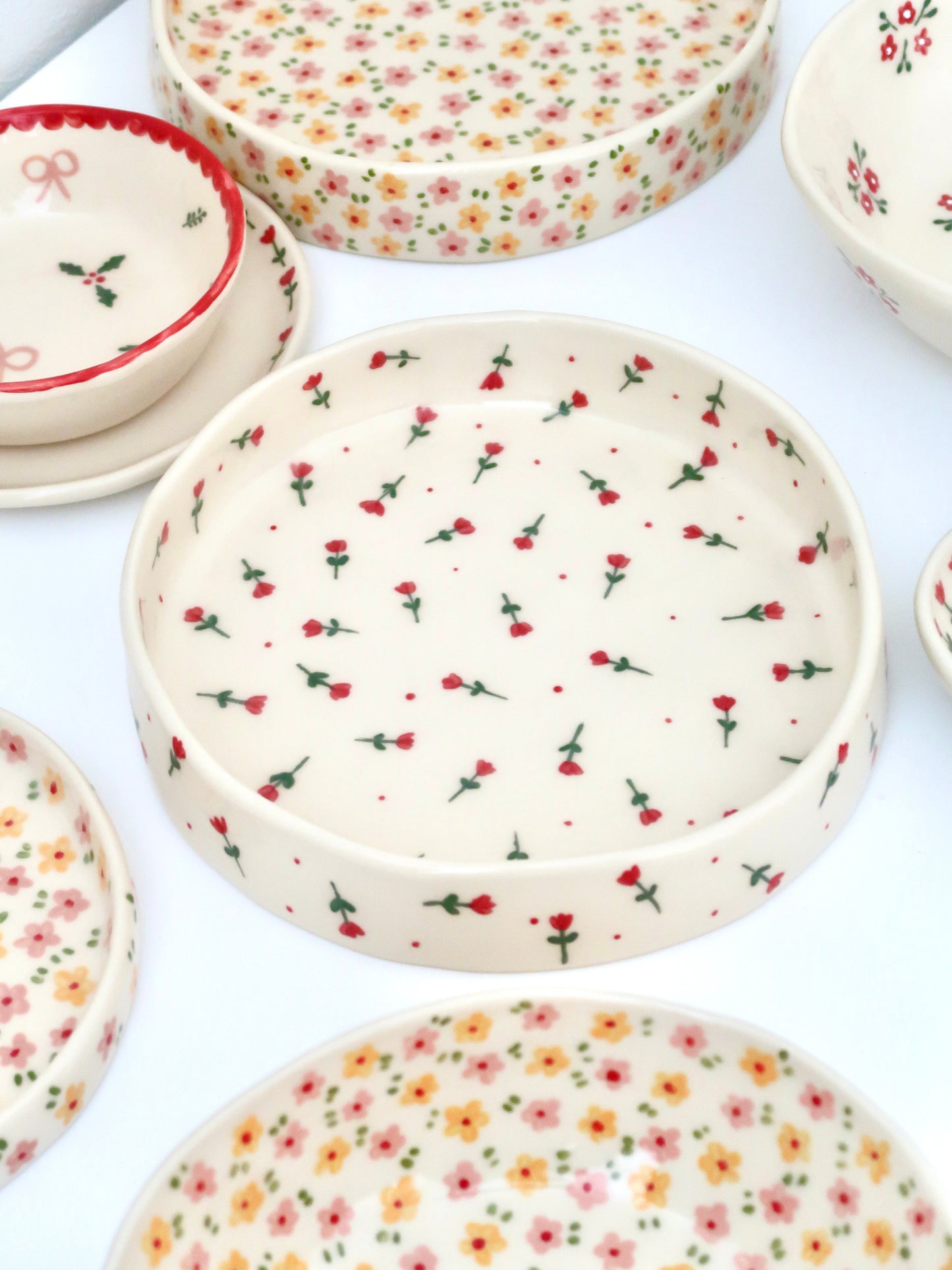 Large bowl with red flowers and red dots