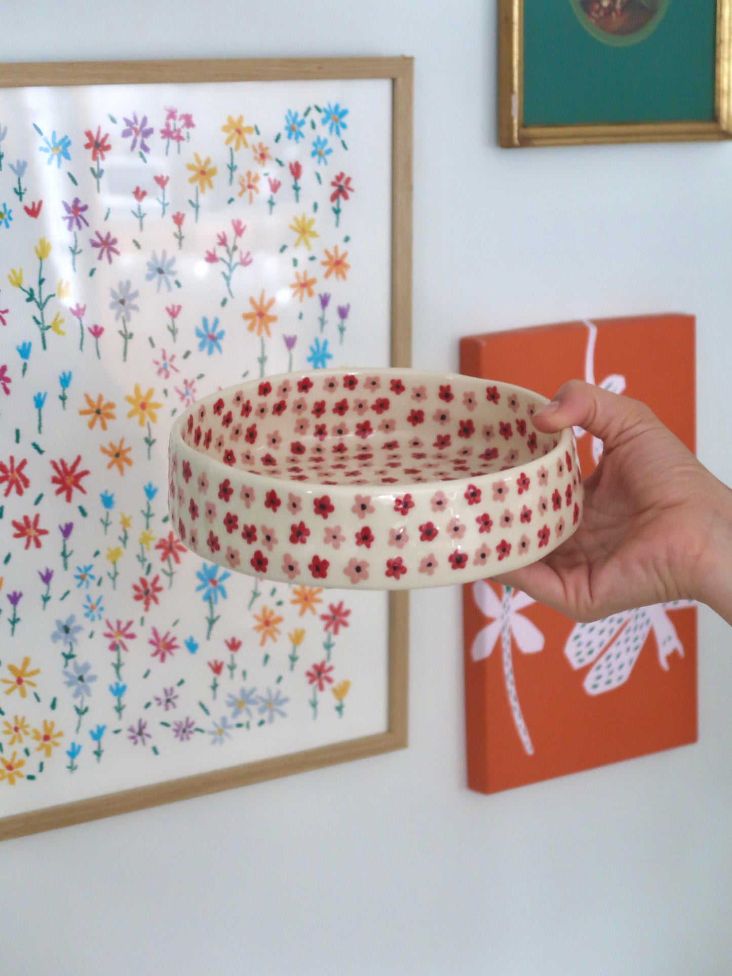 Bowl with pink and red flowers - medium size