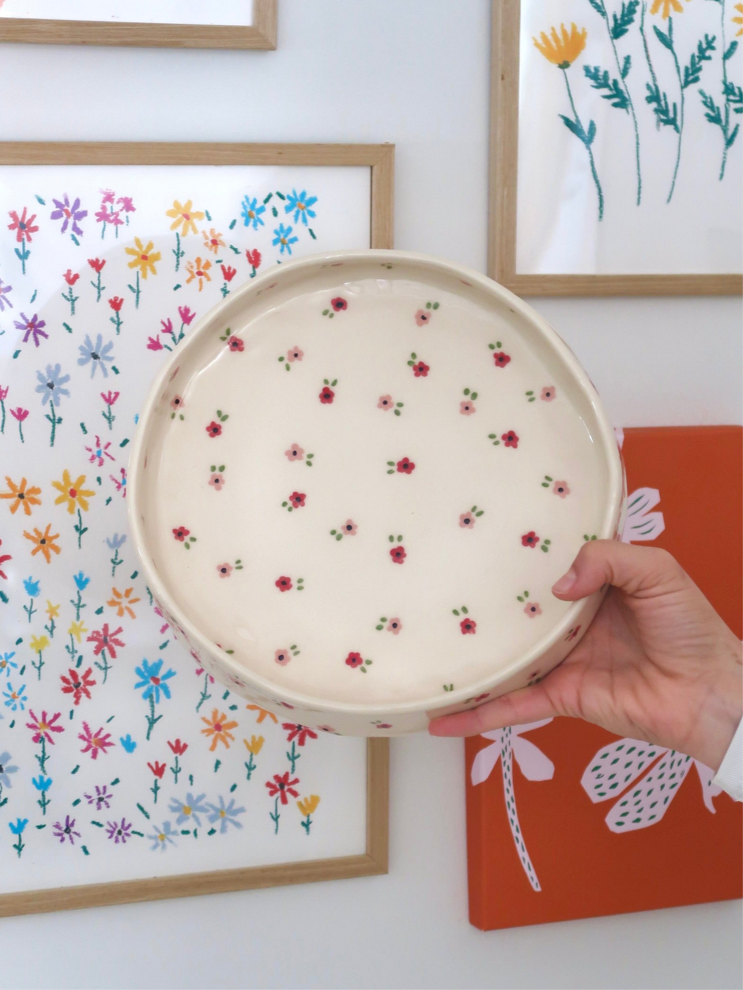 Large bowl with pink and red flowers