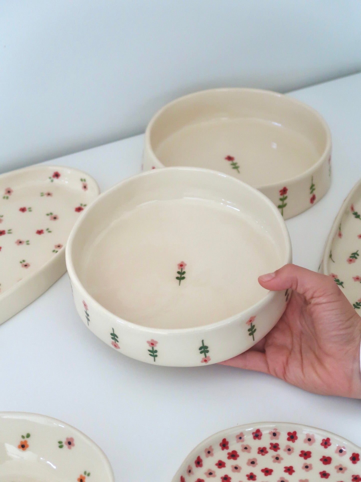 Bowl with pink flowers - medium size