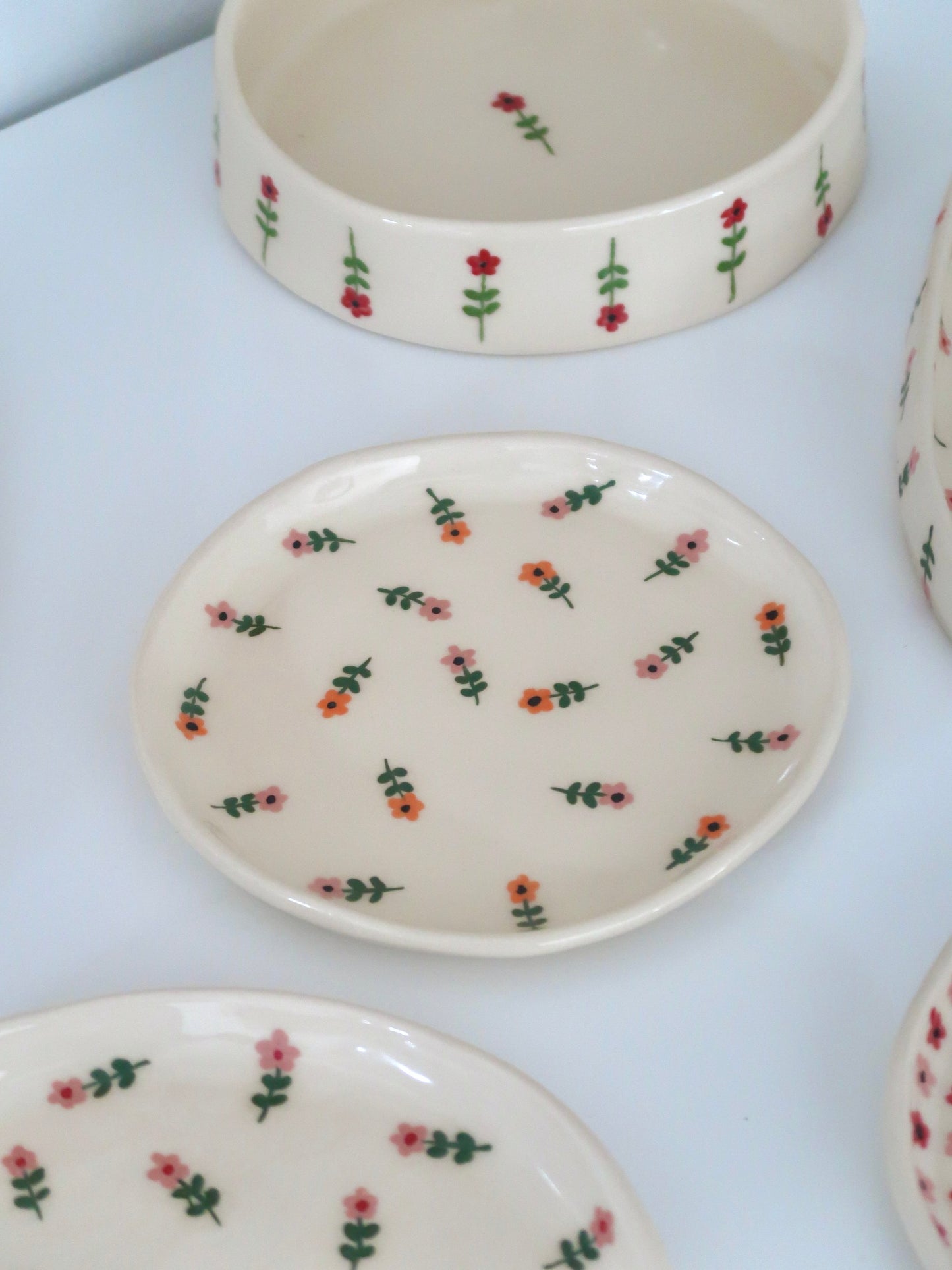 Breakfast/ dessert plate with pink and orange flowers