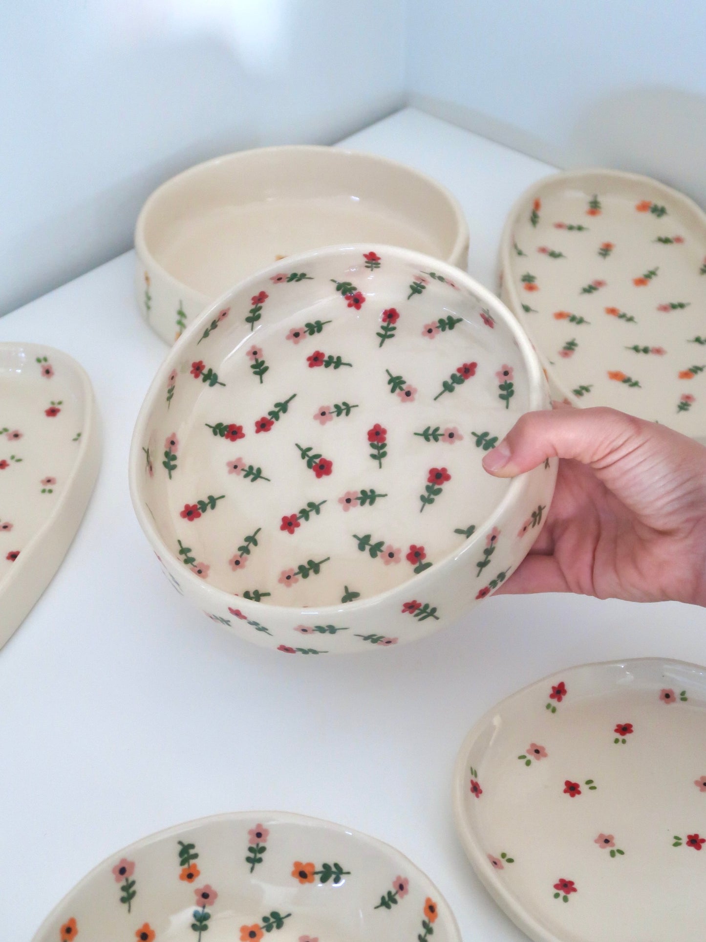 Bowl with pink and red flowers - medium size