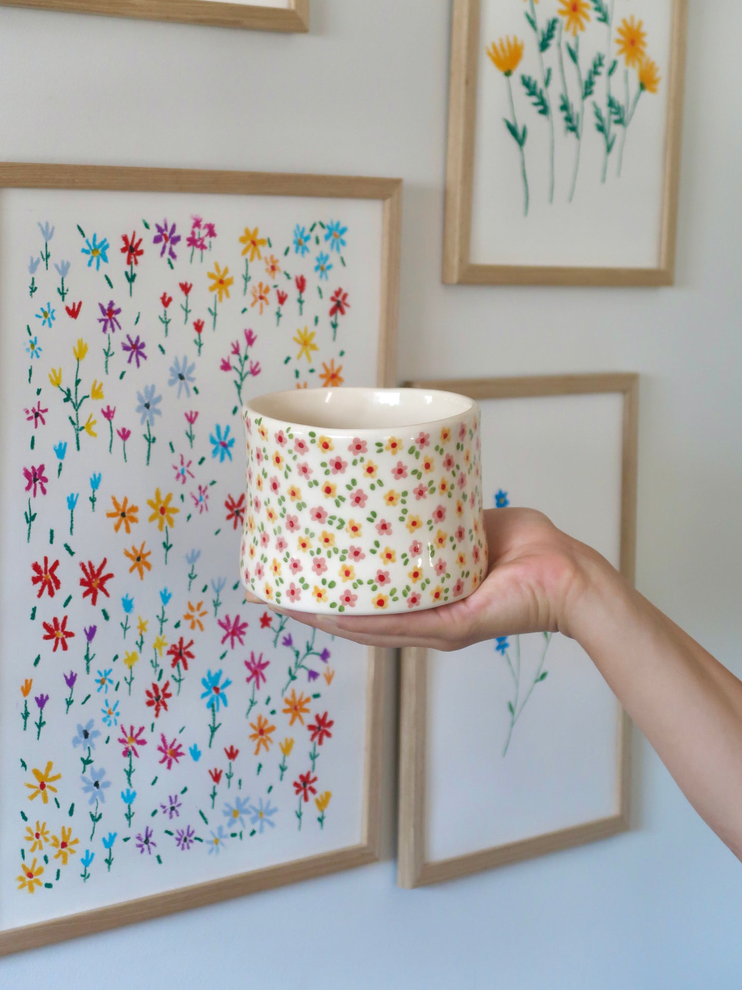 Vase with pink and yellow flowers