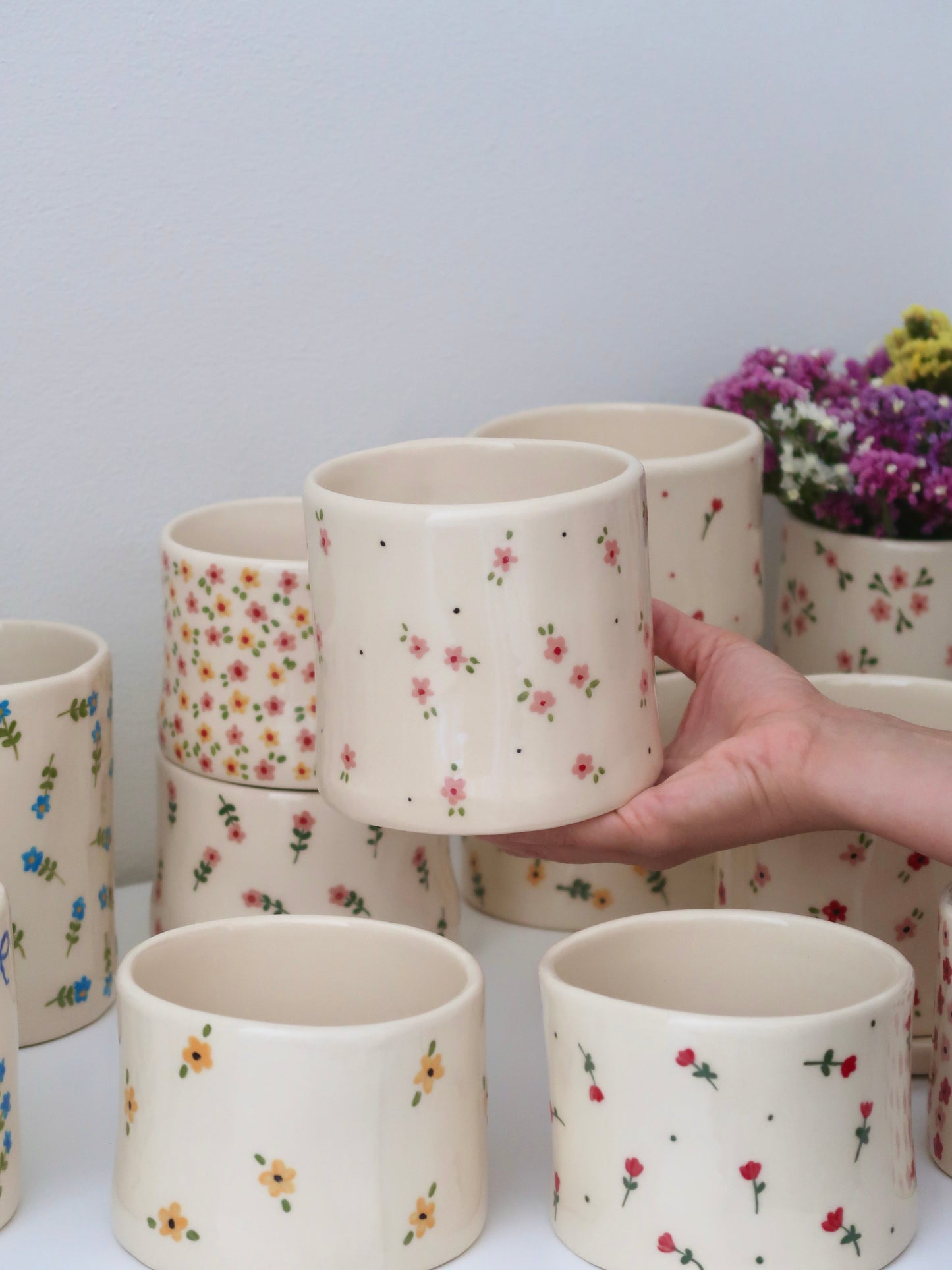 Vase with pink flowers - medium vase