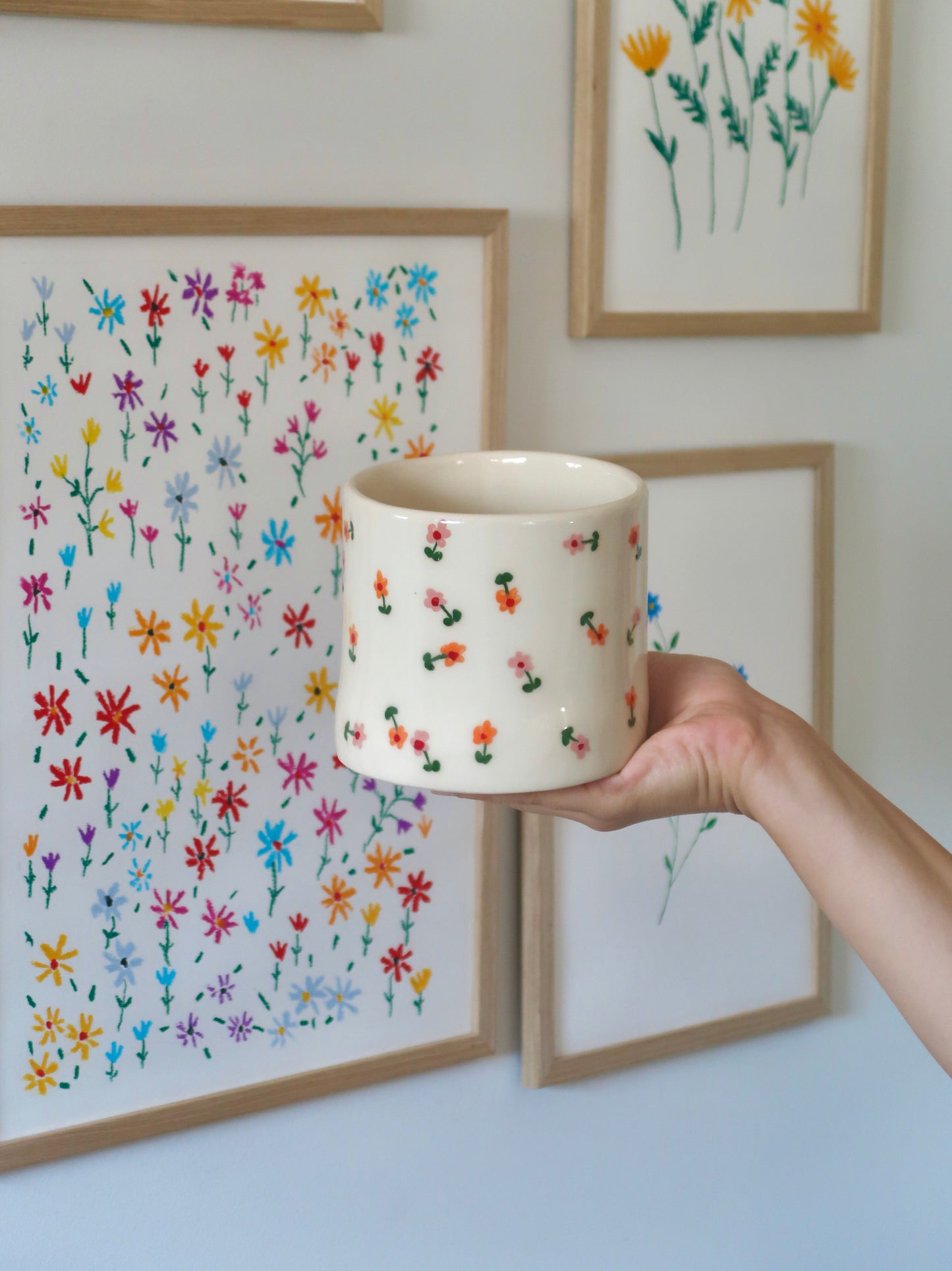 Vase with pink and orange flowers - medium vase