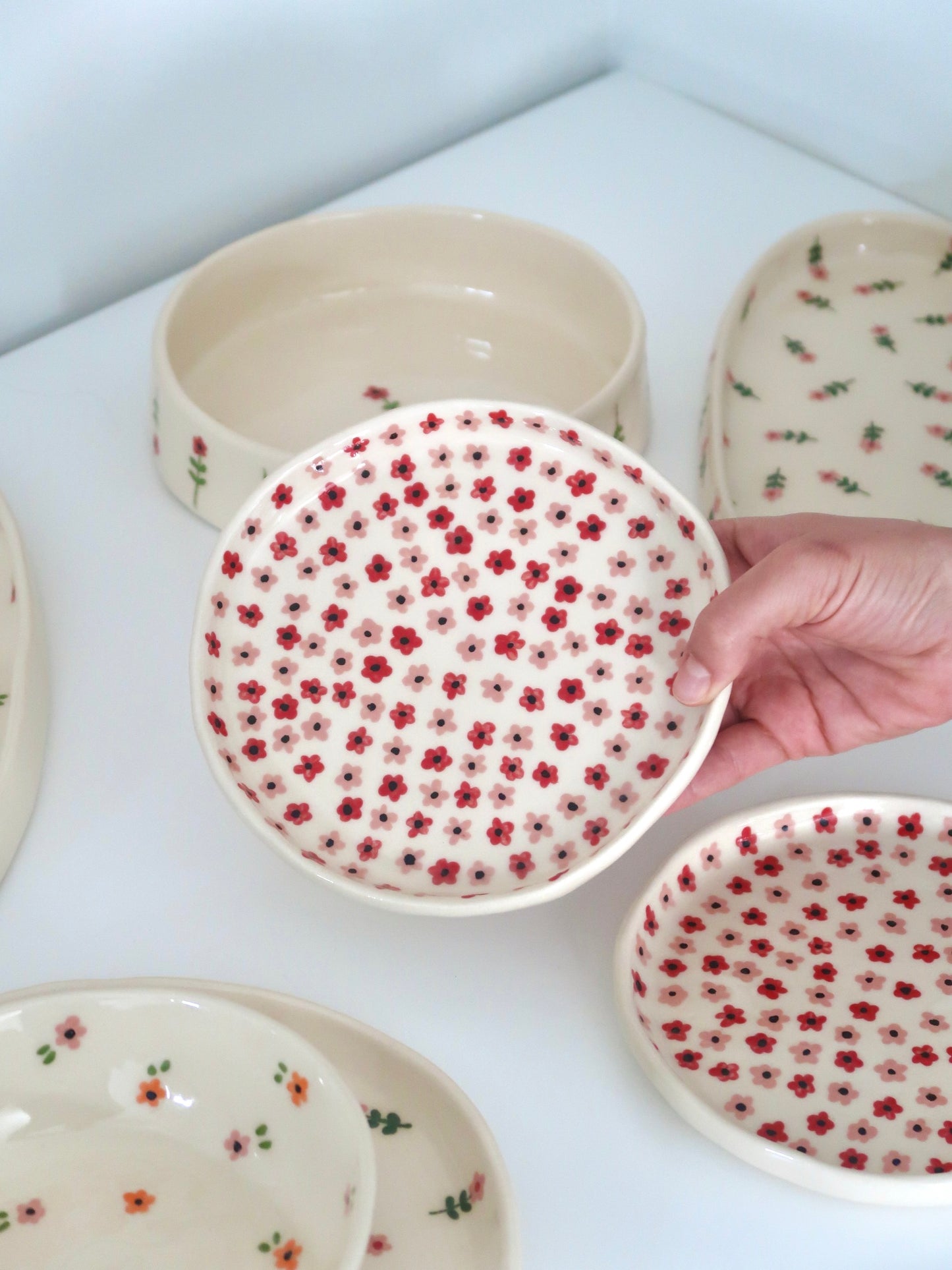 Breakfast/ dessert plate with pink and red flowers