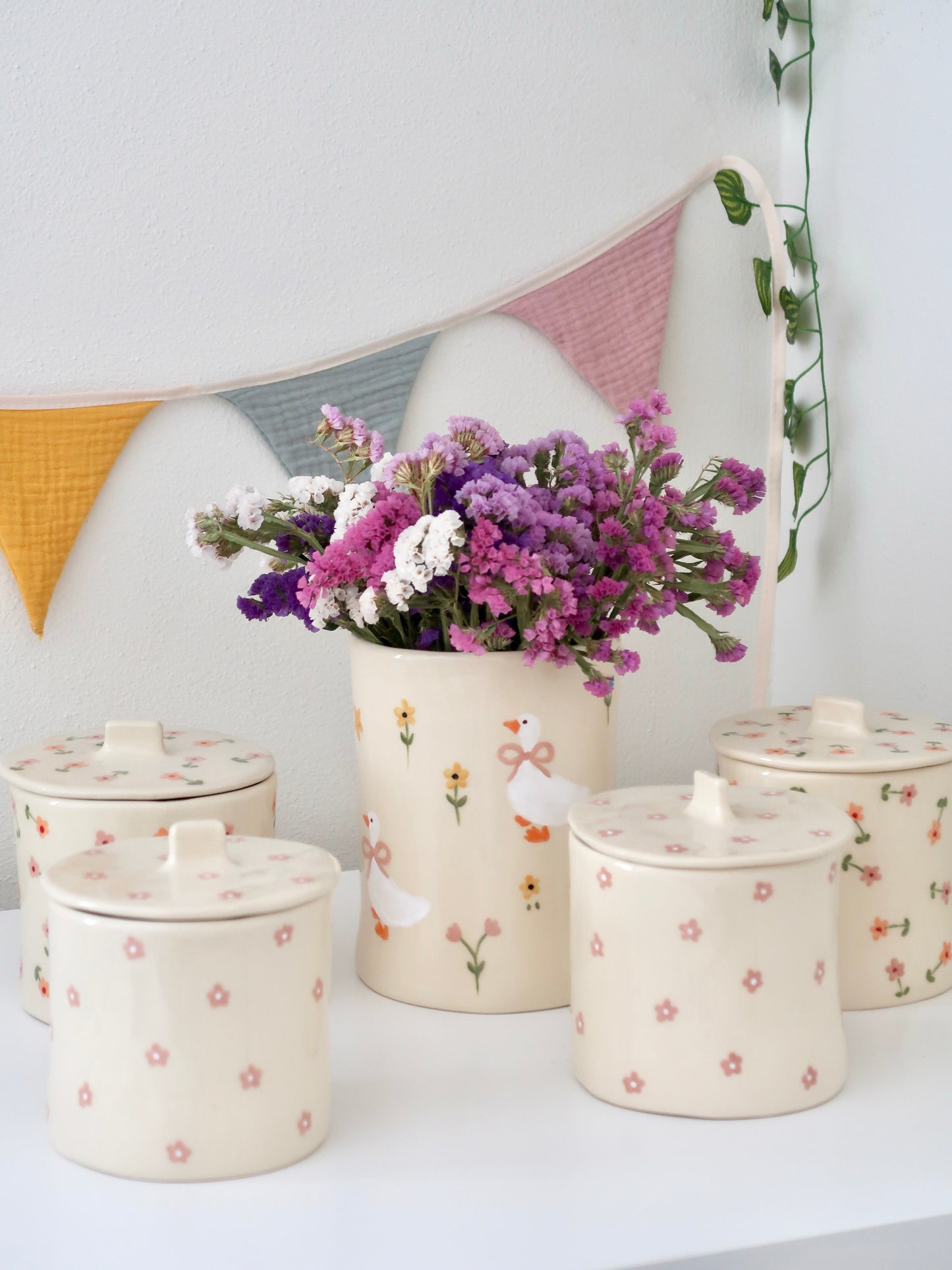 Pot with pink flowers