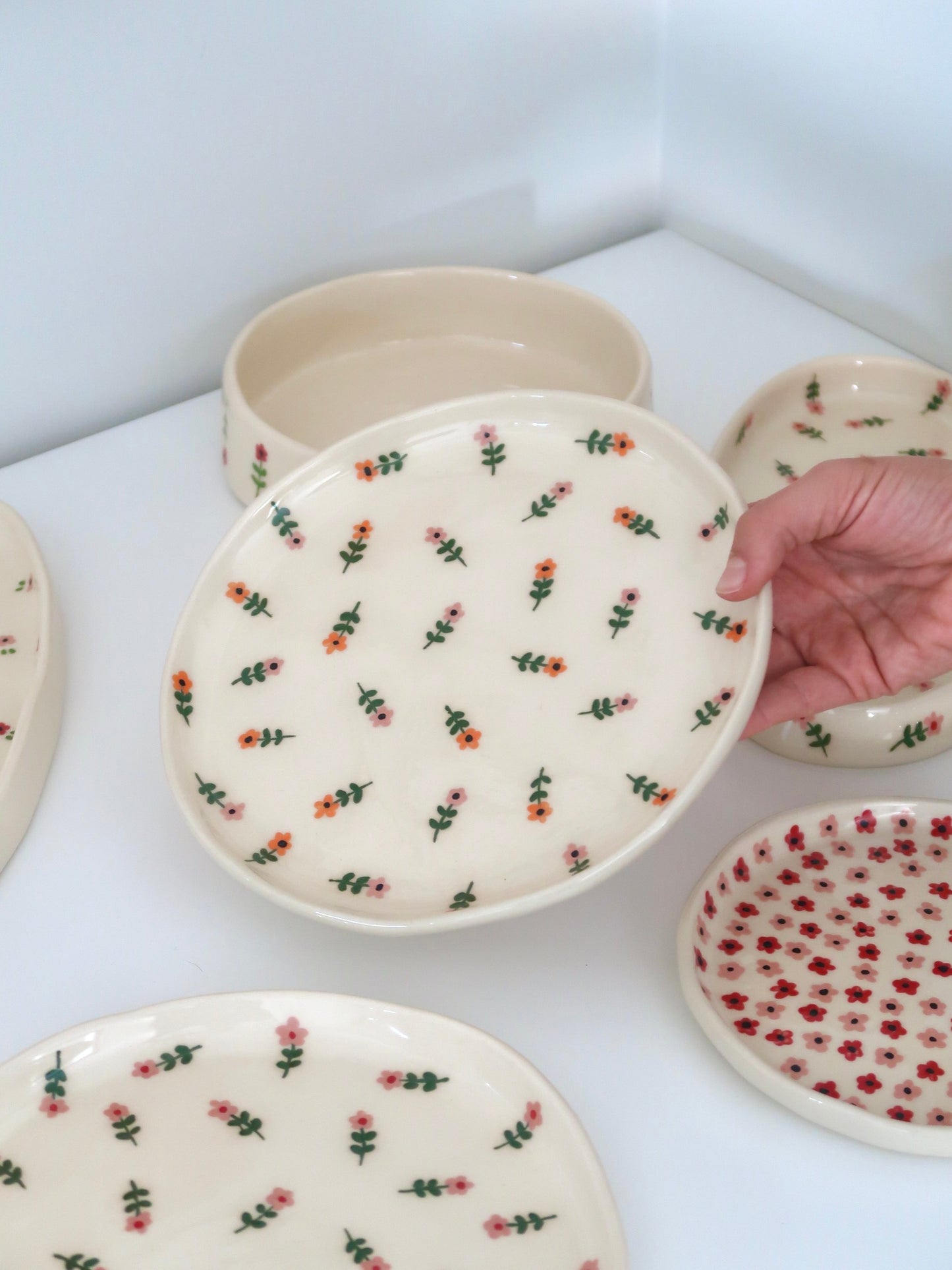 Plate with pink and orange flowers