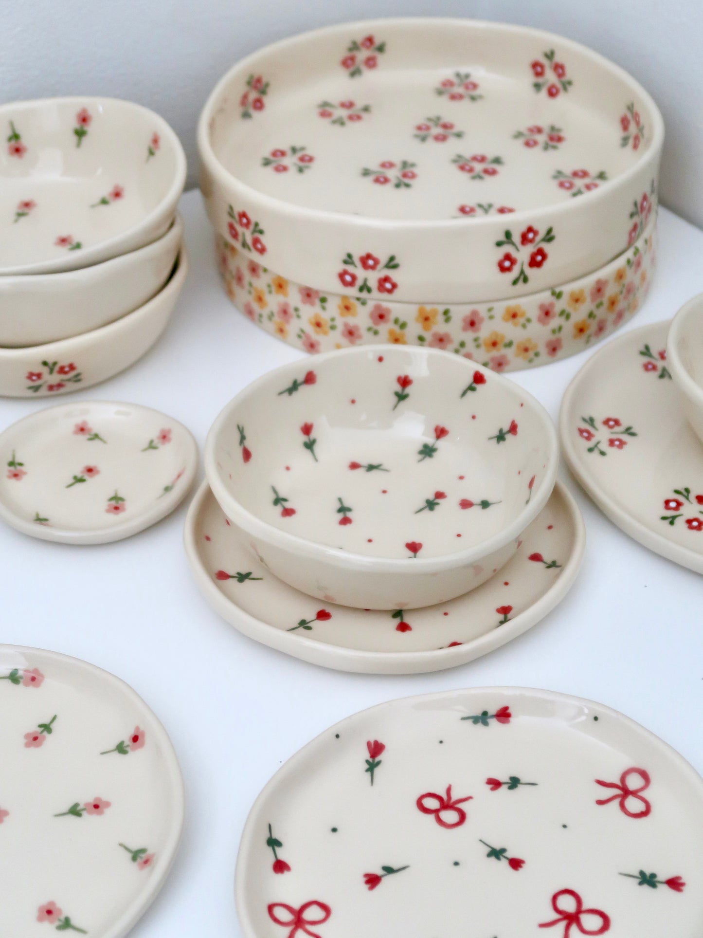 Bowl with red flowers and red dots