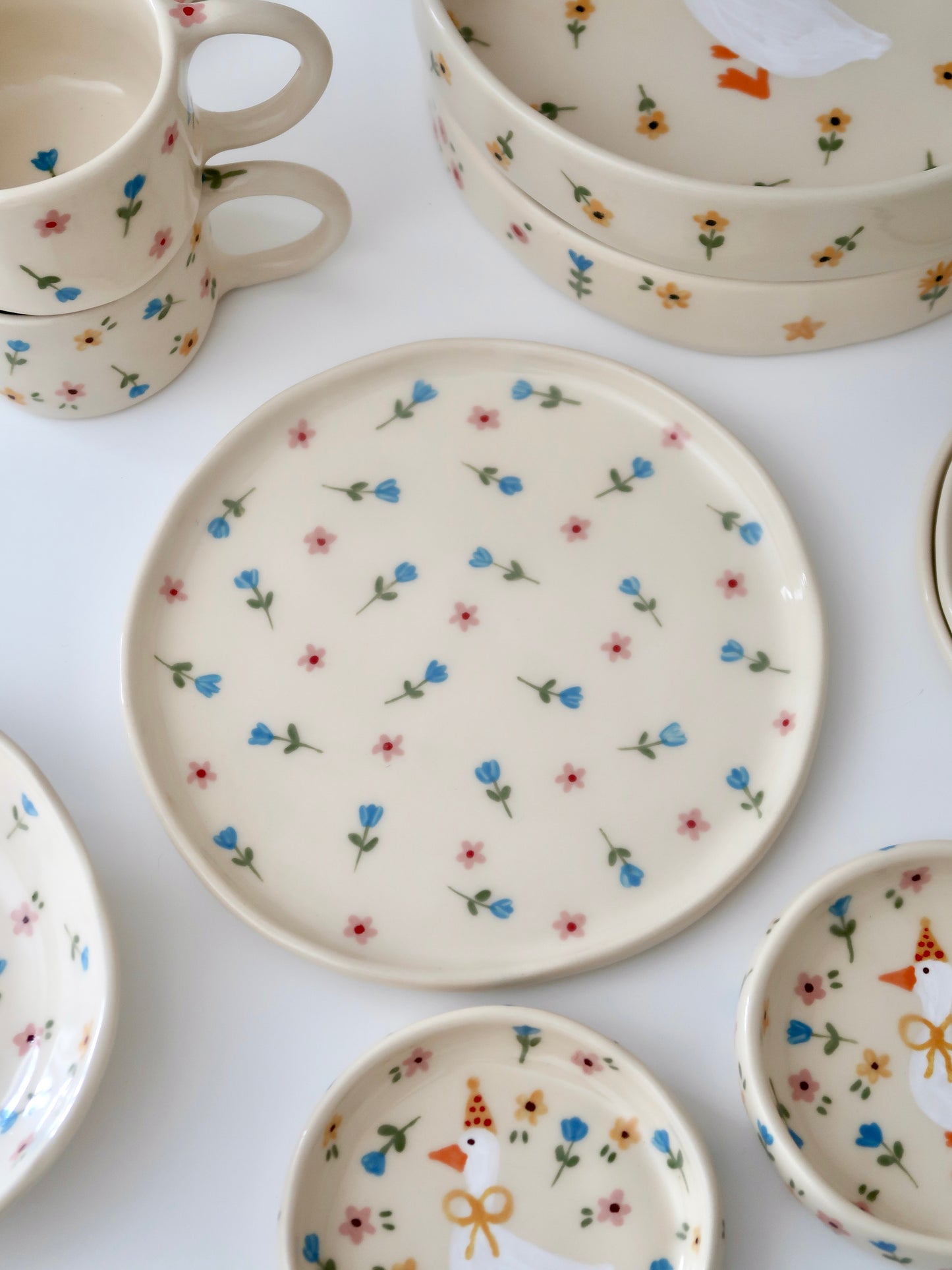 Plate with blue and pink flowers