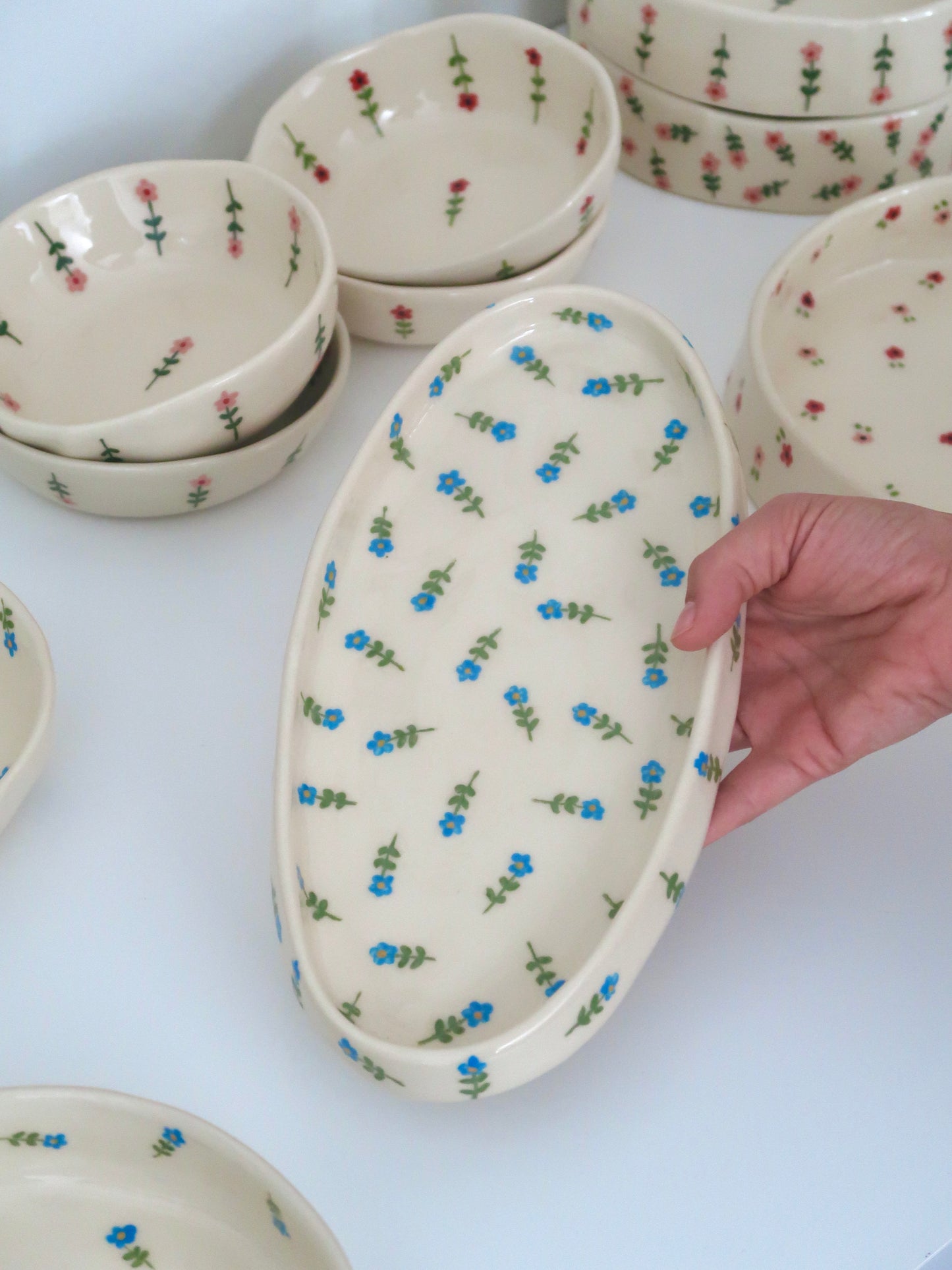 Platter with blue flowers