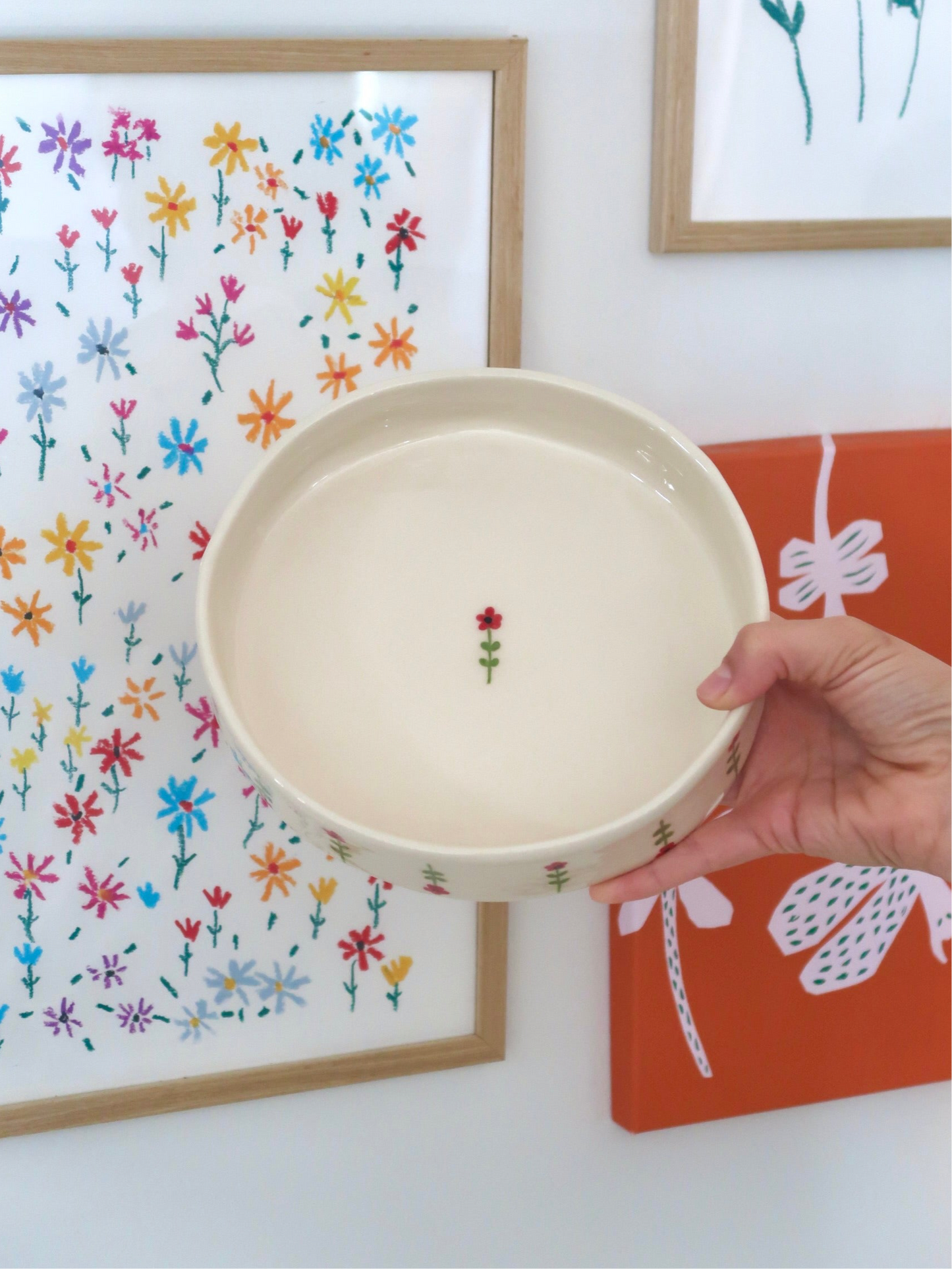 Bowl with red flowers - medium size