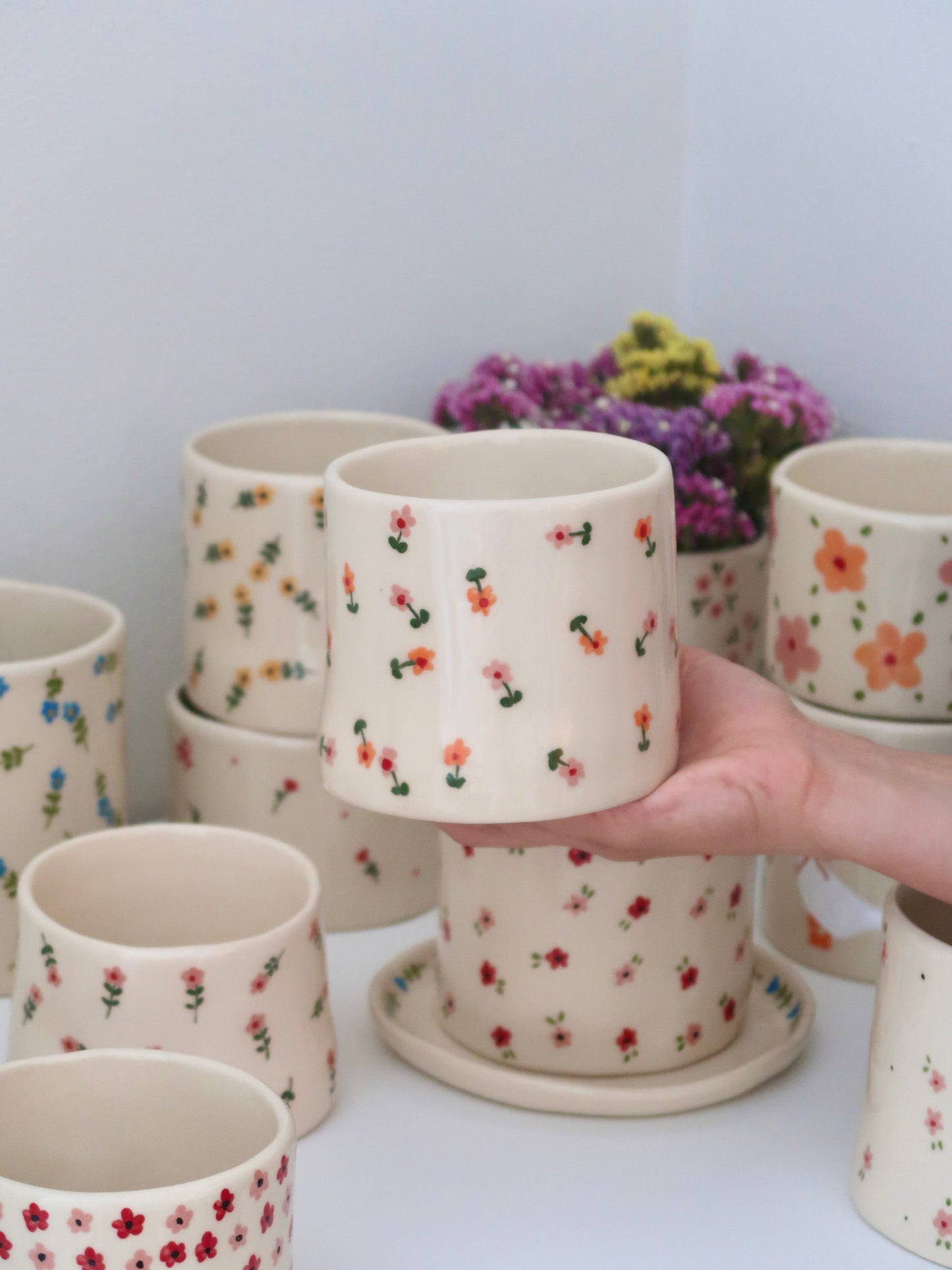 Vase with pink and orange flowers - medium vase
