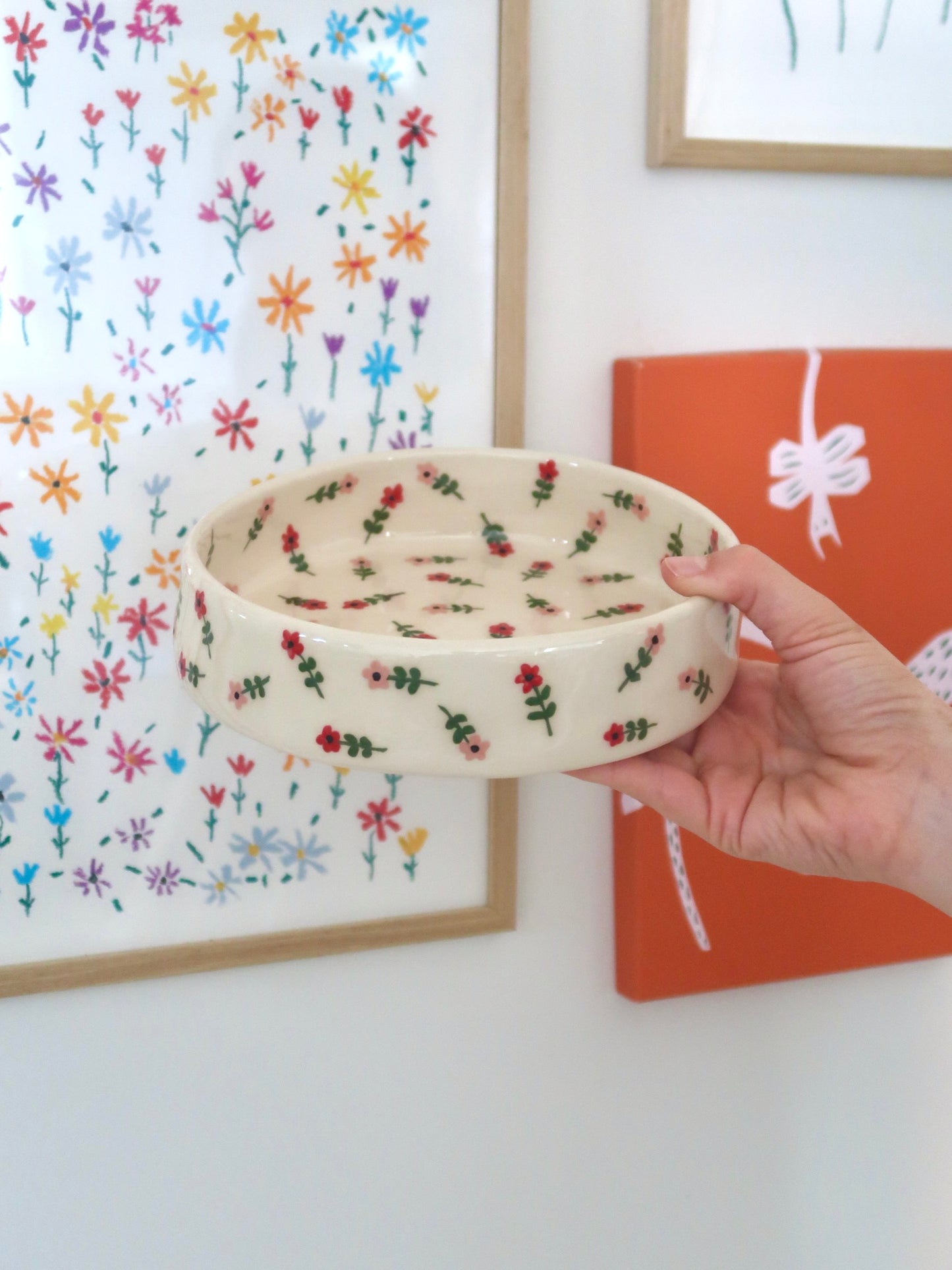 Bowl with pink and red flowers - medium size