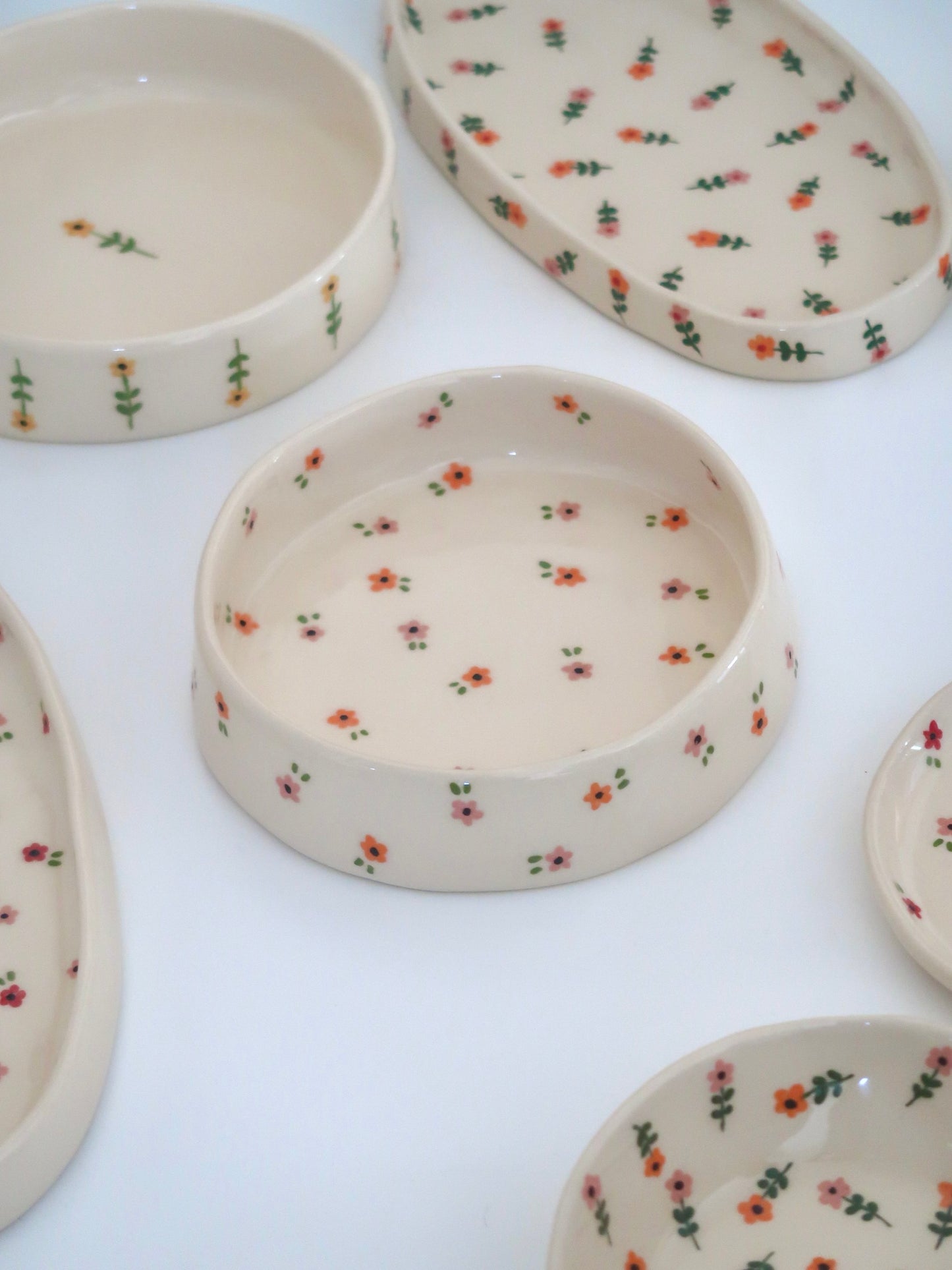 Bowl with pink and orange flowers - medium size