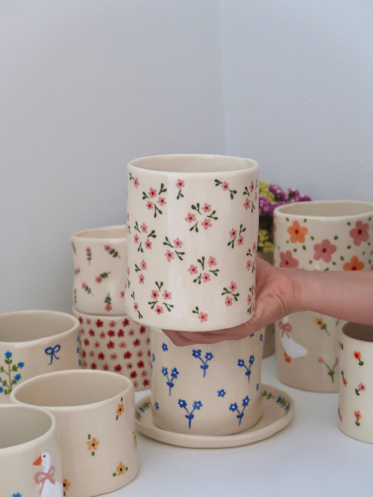 Vase with pink flowers - big size