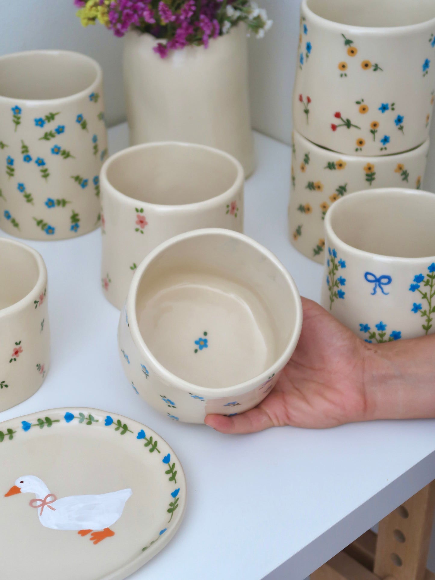 Vase with blue flowers