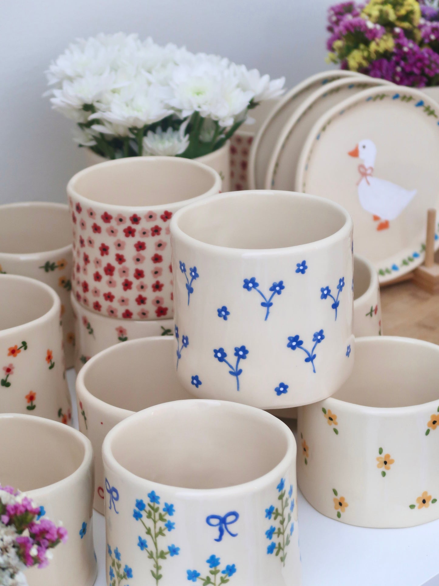 Vase with blue flowers - medium vase