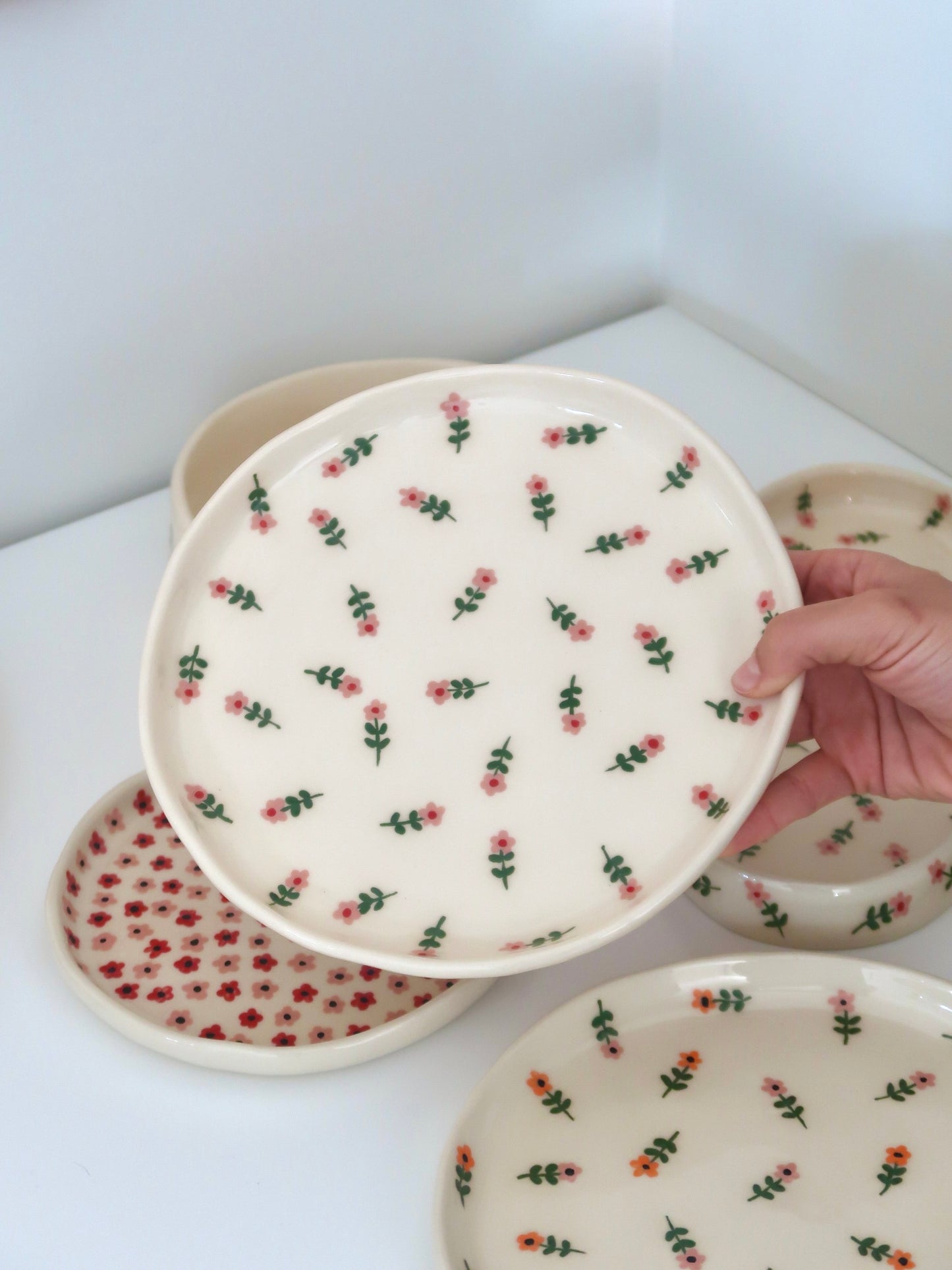 Plate with pink flowers