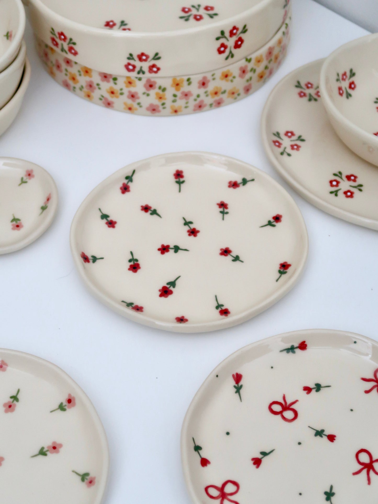 Breakfast/ dessert plate with red flowers