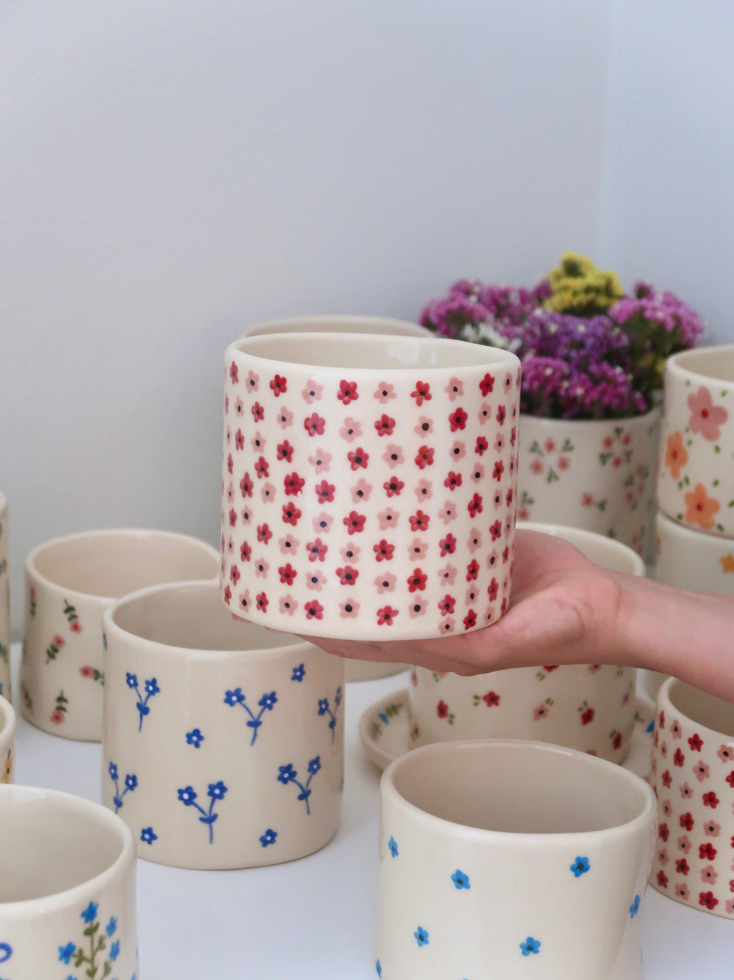 Vase with pink and red flowers - medium vase