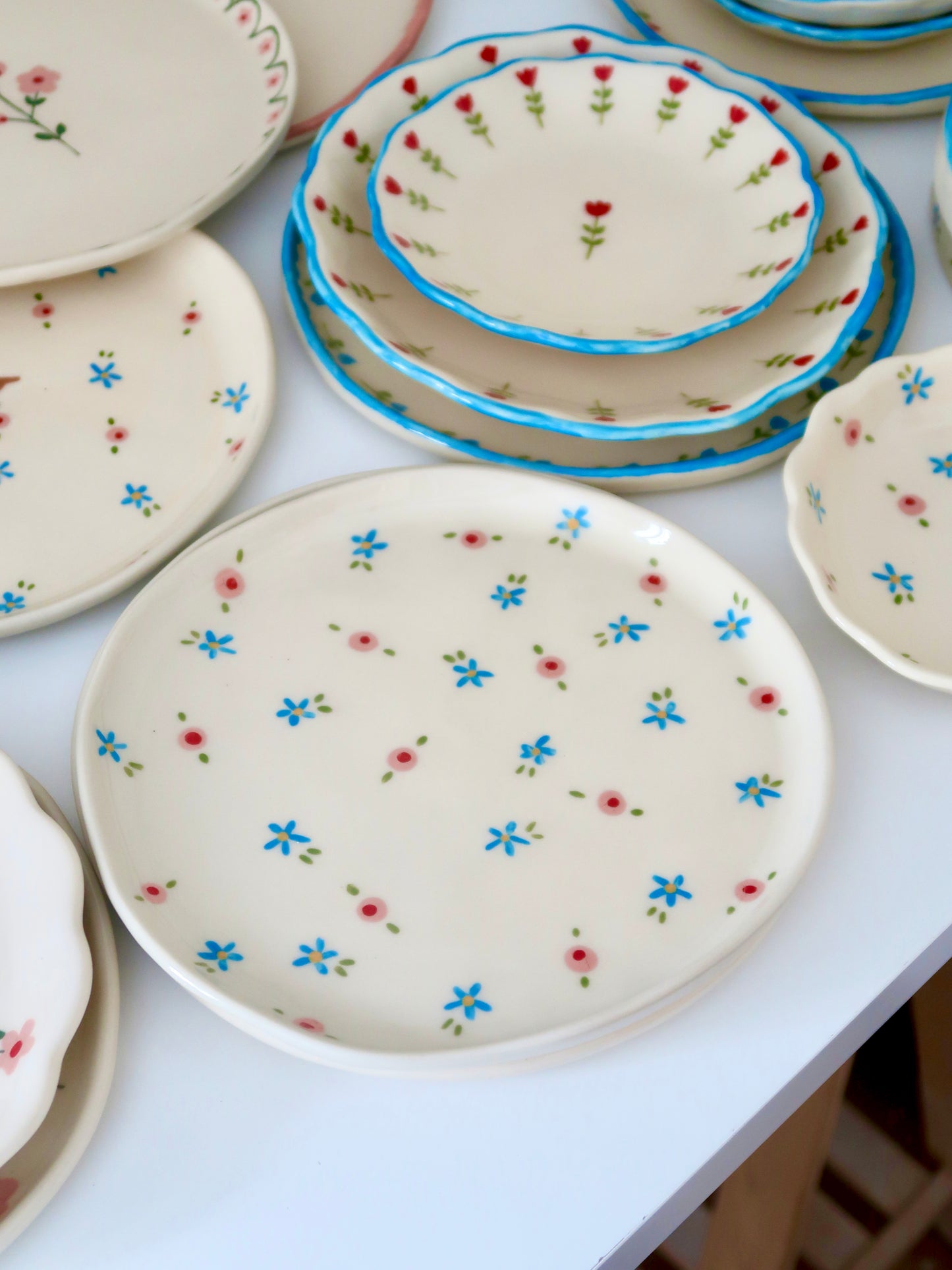 Plate with pink and blue flowers