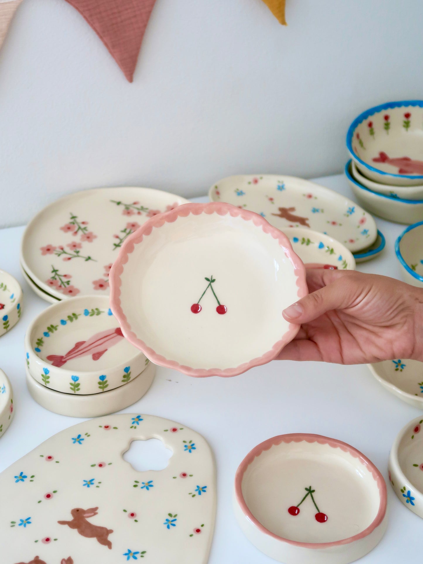 Breakfast/ dessert scalloped plate with cherry
