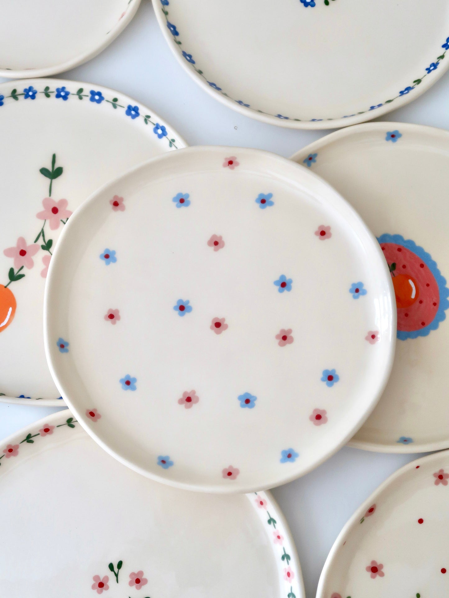 Plate with pink and blue flowers