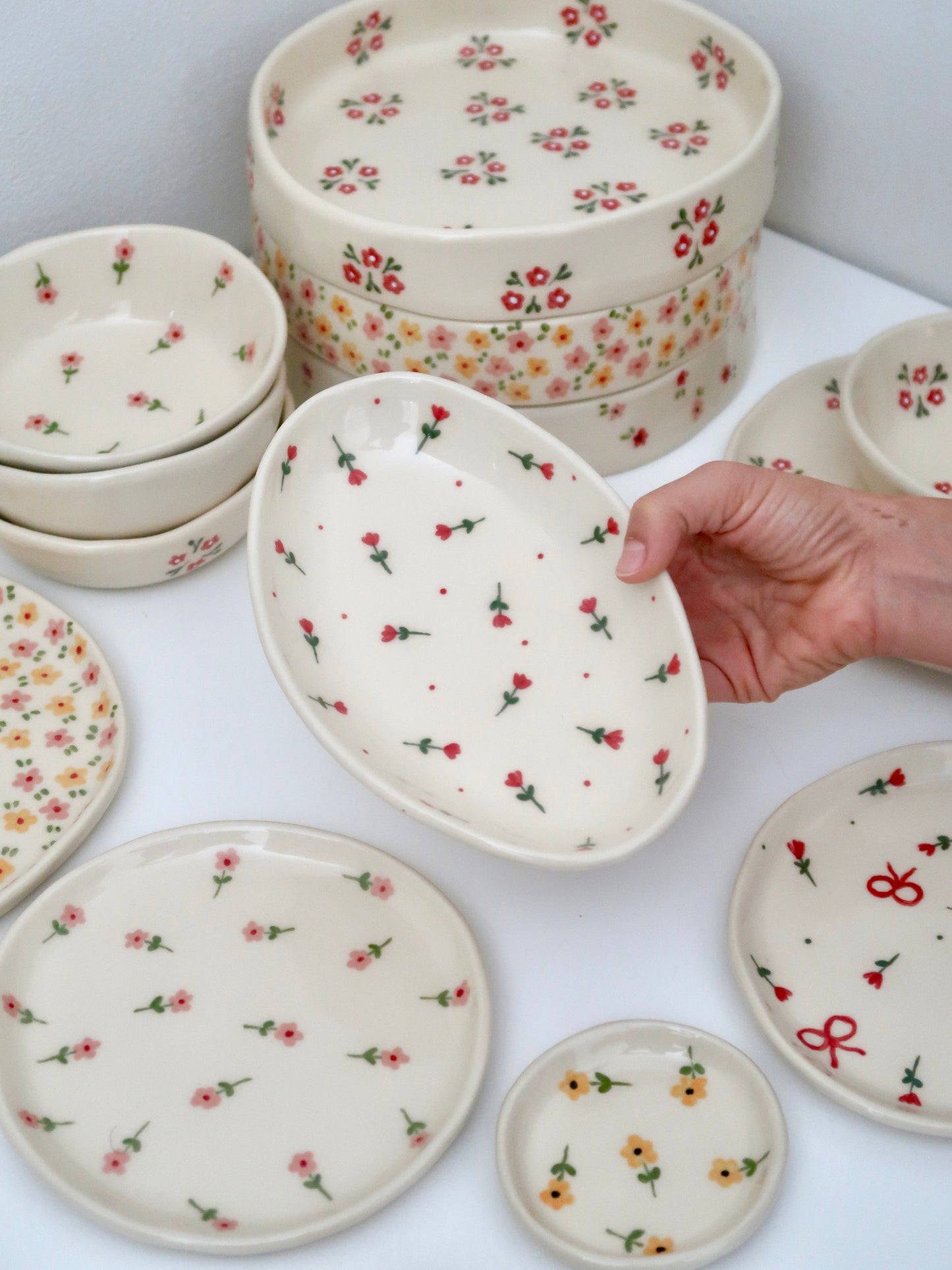 Platter with red flowers