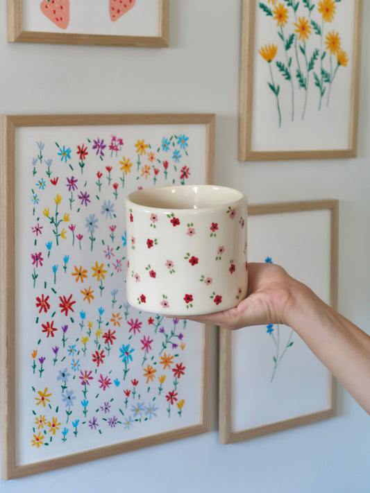Vase with pink and red flowers - medium size